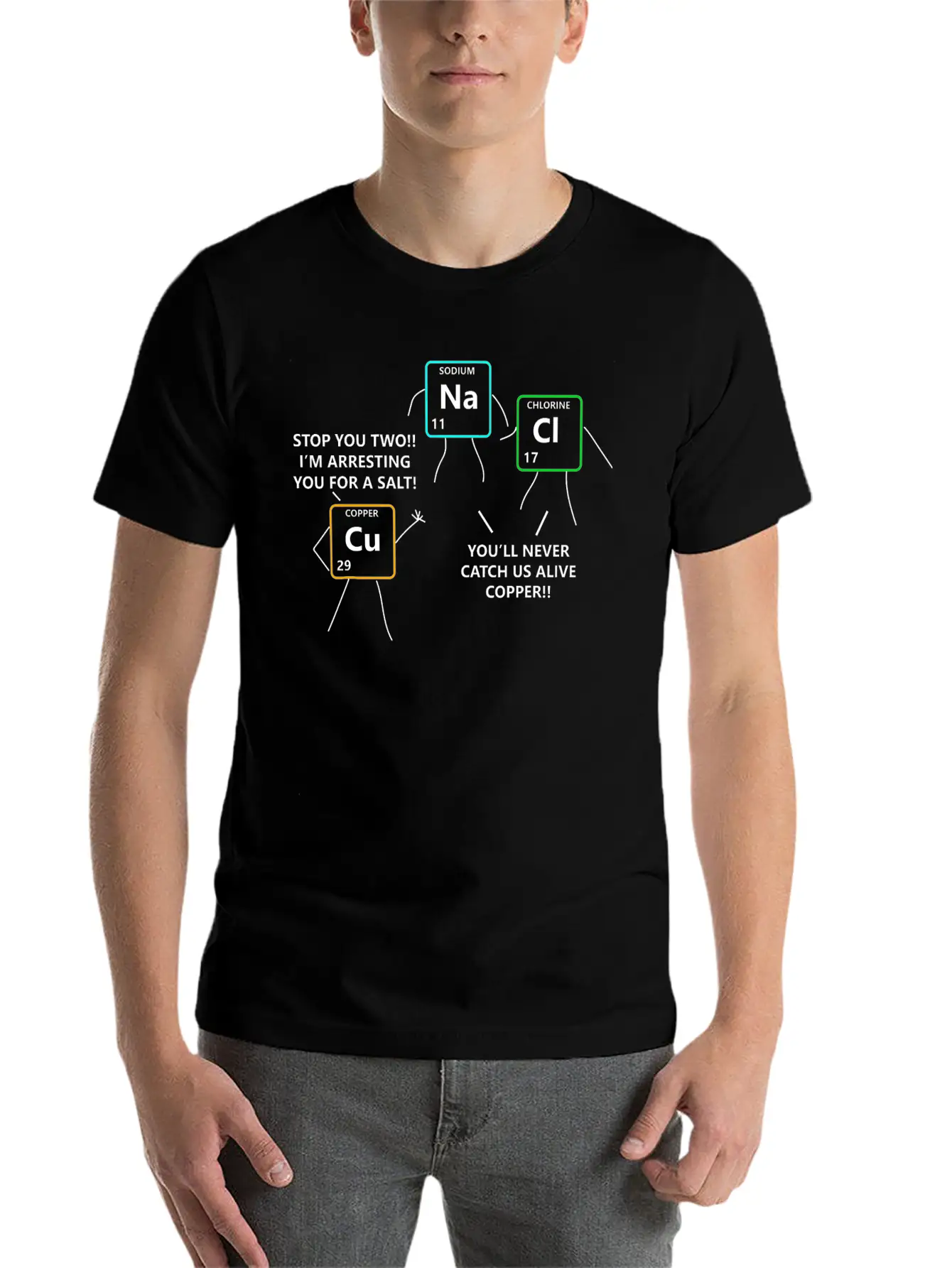 Salt Copper Periodic Table Police Pun Chemistry Breathable Soft Cotton T-Shirt – Timeless Casual Look