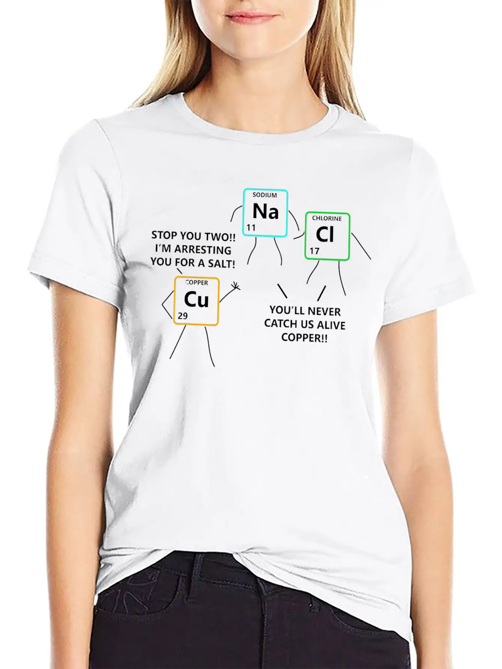 Salt Copper Periodic Table Police Pun Chemistry Breathable Soft Cotton T-Shirt – Timeless Casual Look