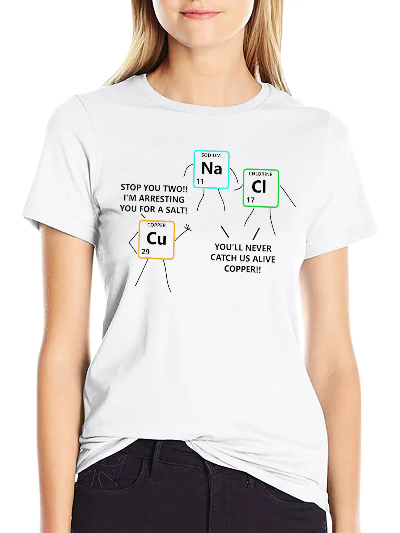 Salt Copper Periodic Table Police Pun Chemistry Breathable Soft Cotton T-Shirt – Timeless Casual Look