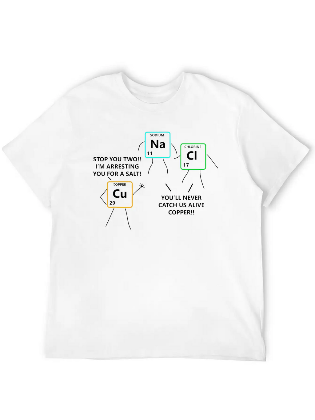 Salt Copper Periodic Table Police Pun Chemistry Breathable Soft Cotton T-Shirt – Timeless Casual Look
