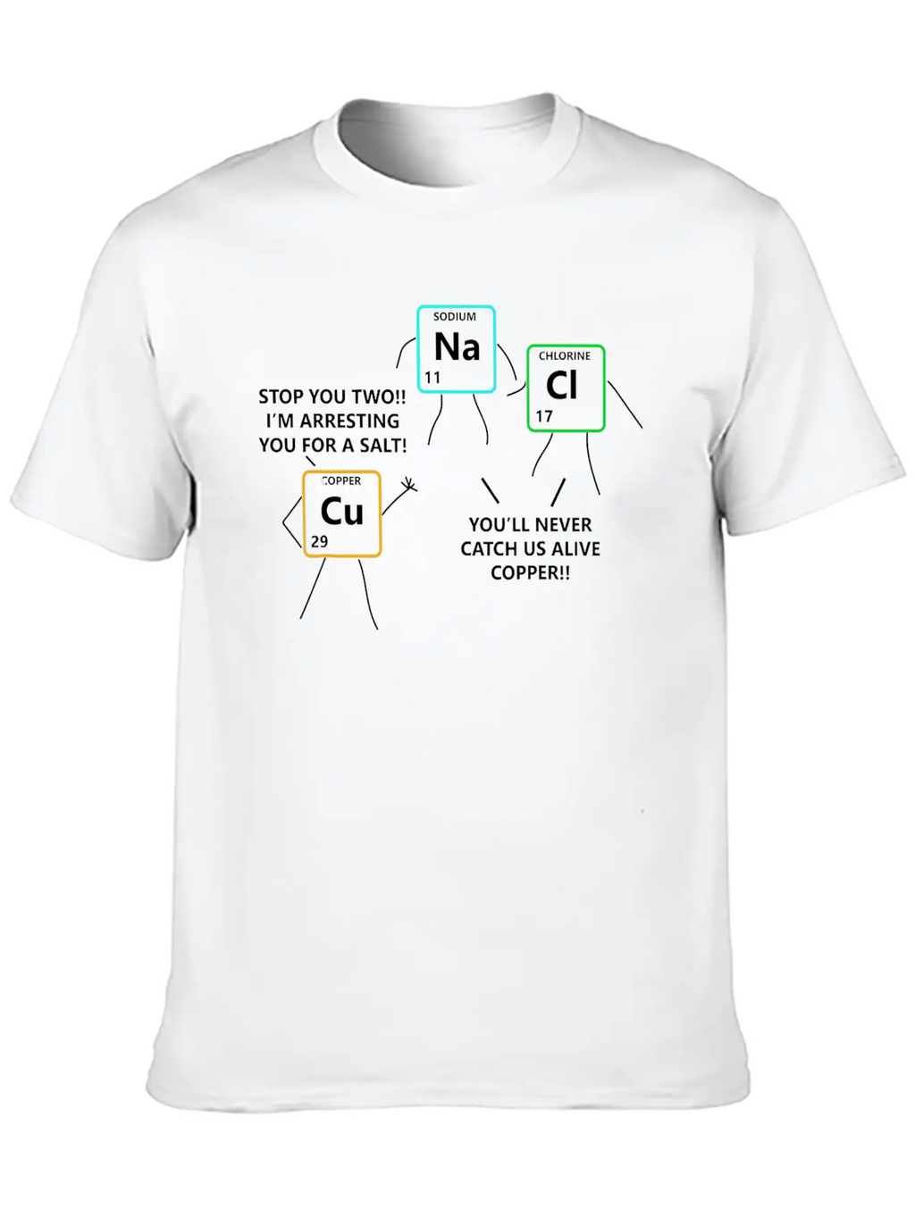 Salt Copper Periodic Table Police Pun Chemistry Breathable Soft Cotton T-Shirt – Timeless Casual Look