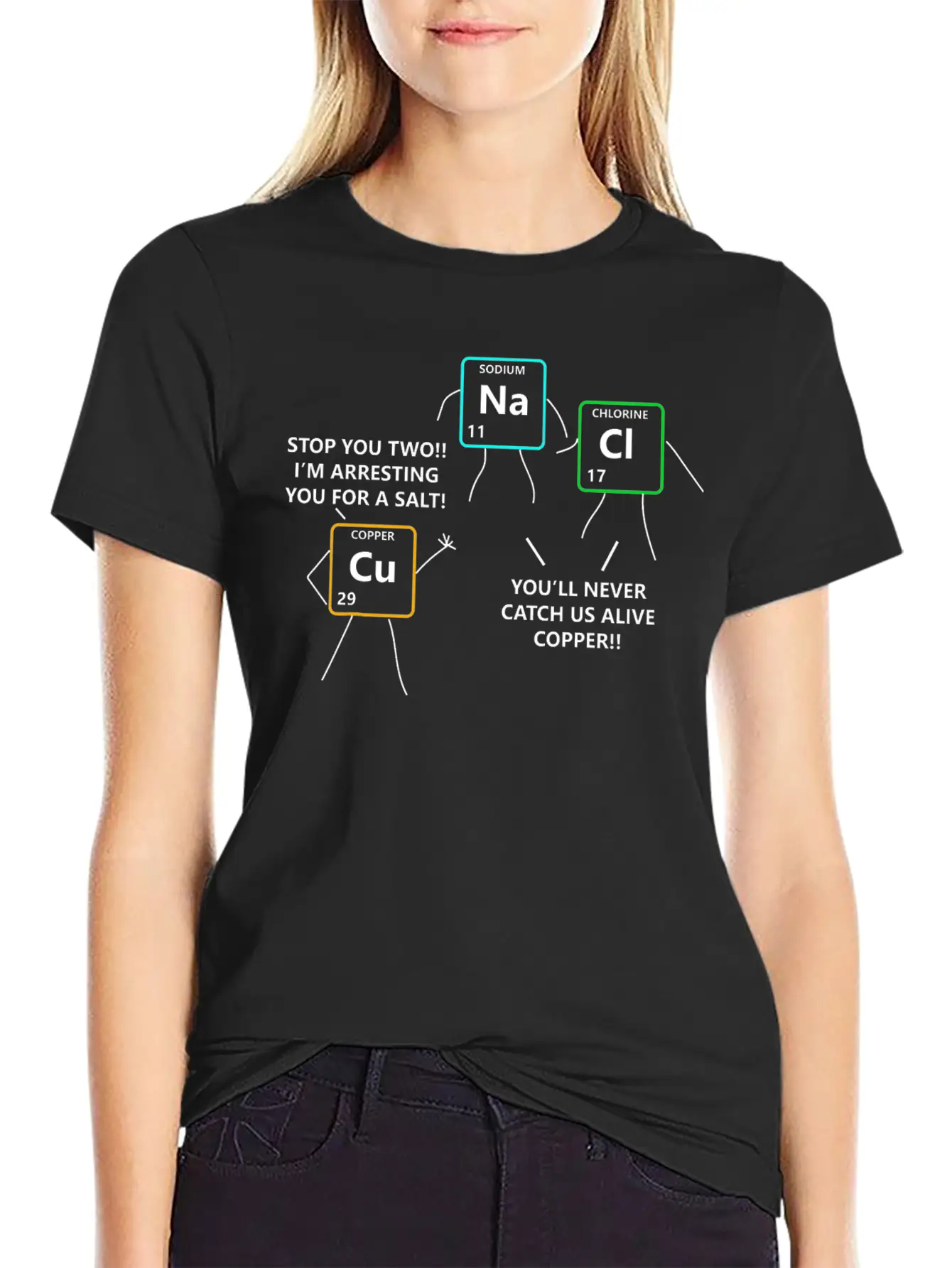 Salt Copper Periodic Table Police Pun Chemistry Breathable Soft Cotton T-Shirt – Timeless Casual Look