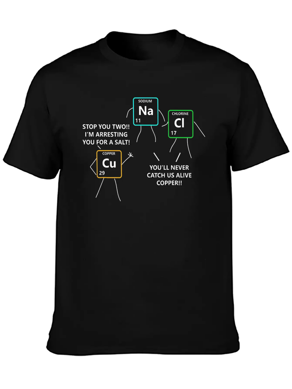 Salt Copper Periodic Table Police Pun Chemistry Breathable Soft Cotton T-Shirt – Timeless Casual Look