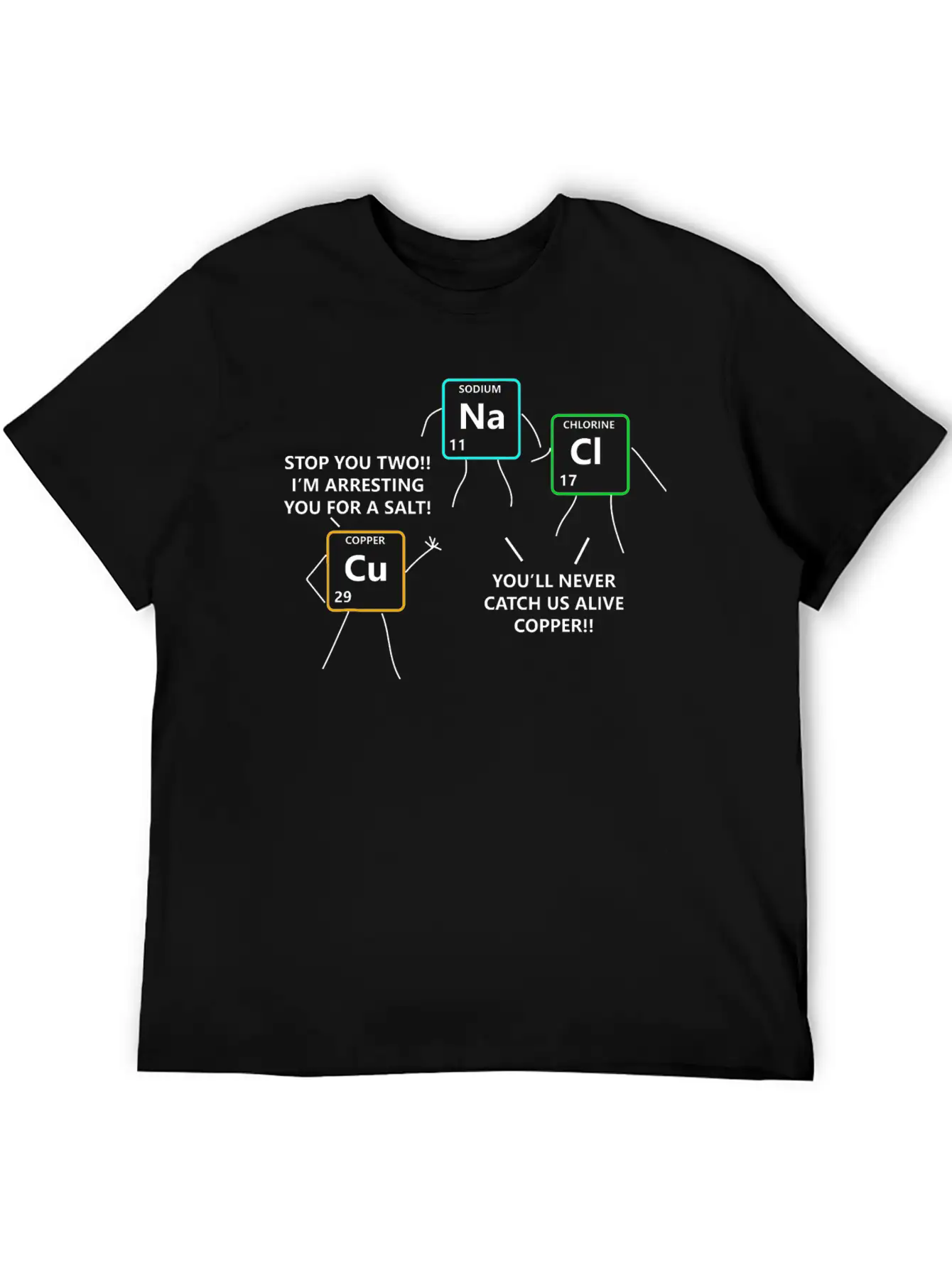 Salt Copper Periodic Table Police Pun Chemistry Breathable Soft Cotton T-Shirt – Timeless Casual Look