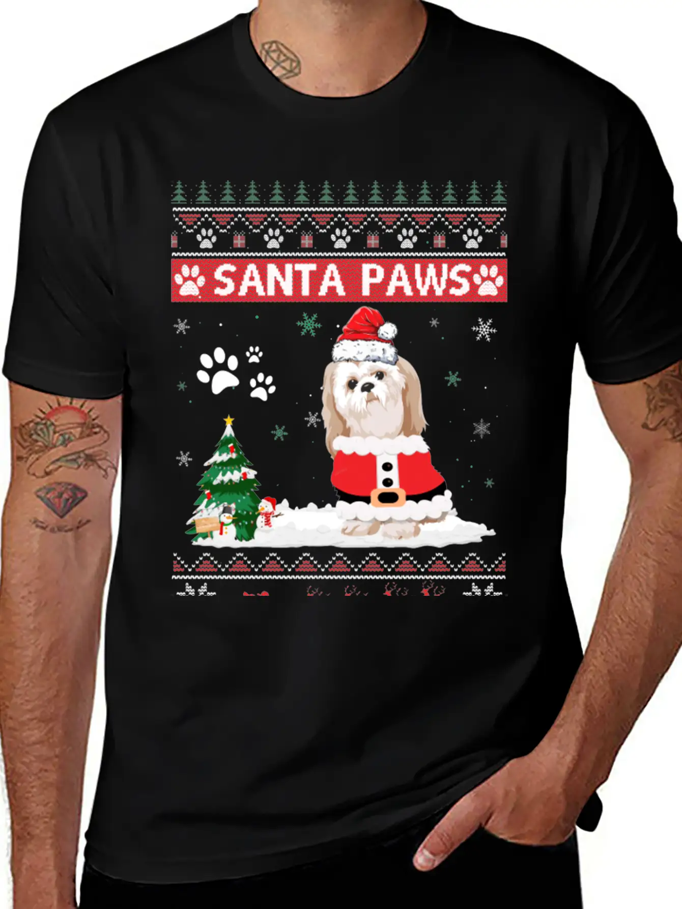 Santa Paws Shih Tzu Merry Christmas Dog Funny Xmas Casual Graphic T-Shirt – Simple And Comfortable Daily Wear