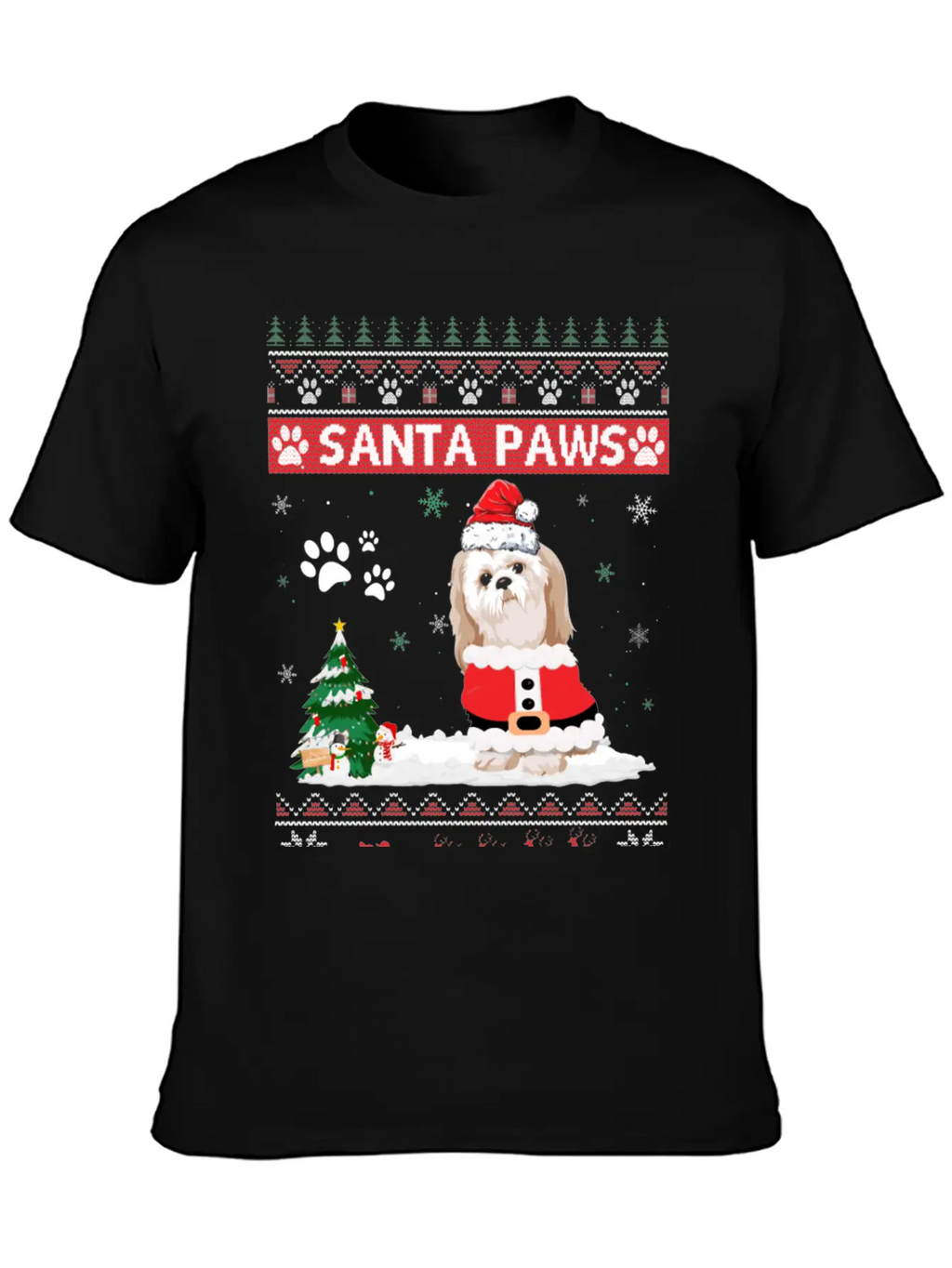 Santa Paws Shih Tzu Merry Christmas Dog Funny Xmas Casual Graphic T-Shirt – Simple And Comfortable Daily Wear