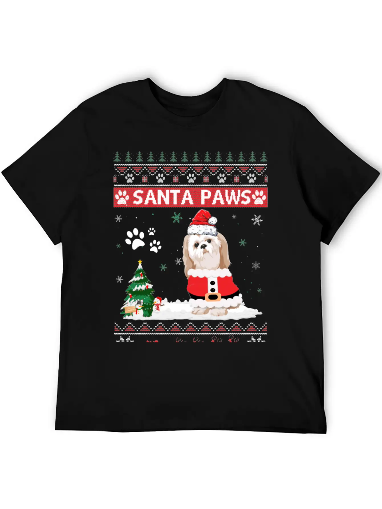Santa Paws Shih Tzu Merry Christmas Dog Funny Xmas Casual Graphic T-Shirt – Simple And Comfortable Daily Wear