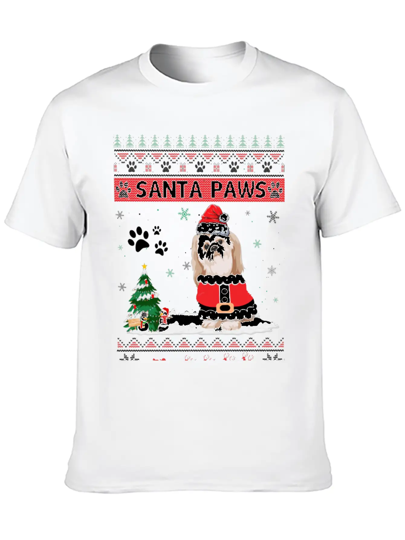 Santa Paws Shih Tzu Merry Christmas Dog Funny Xmas Casual Graphic T-Shirt – Simple And Comfortable Daily Wear