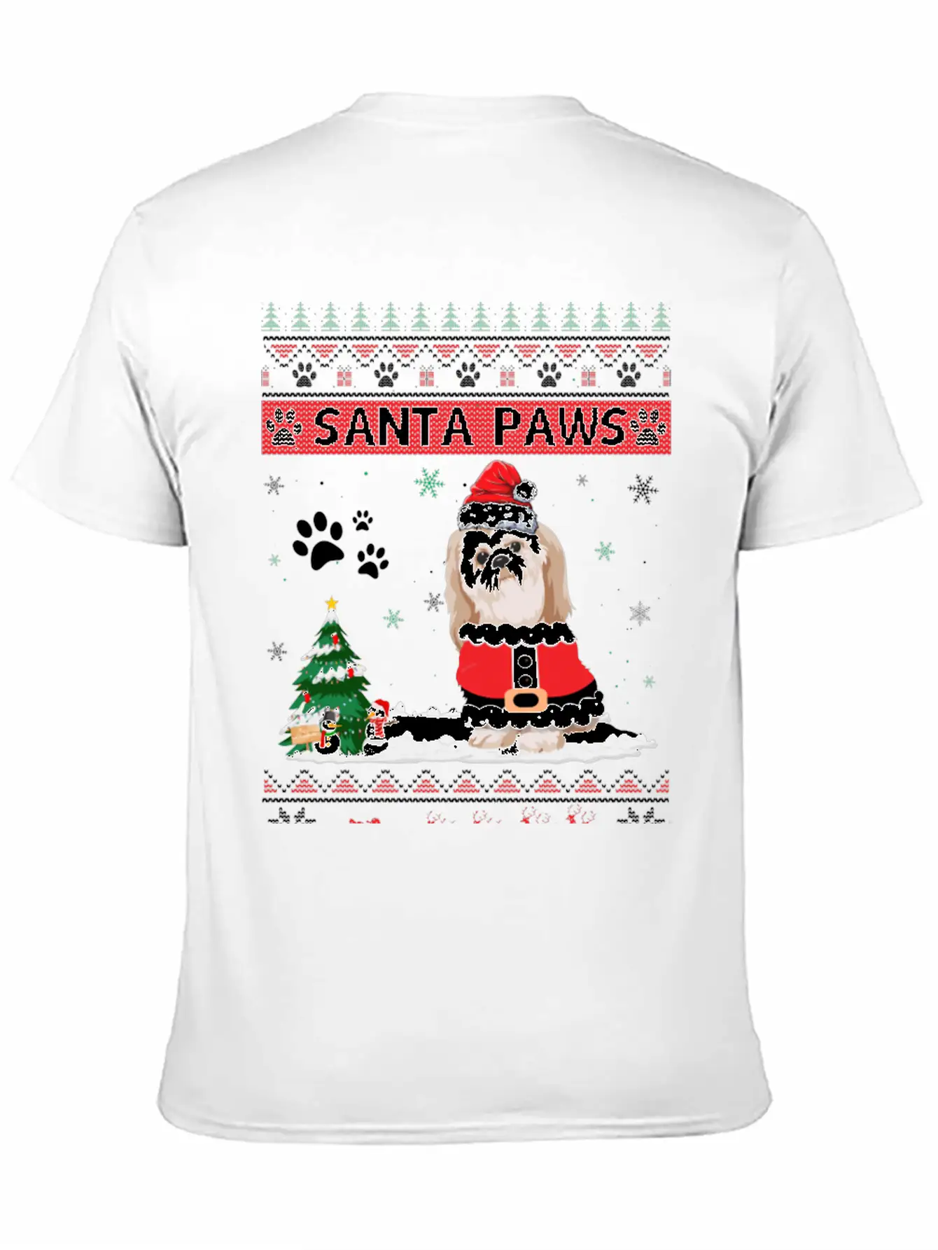 Santa Paws Shih Tzu Merry Christmas Dog Funny Xmas Casual Graphic T-Shirt – Simple And Comfortable Daily Wear