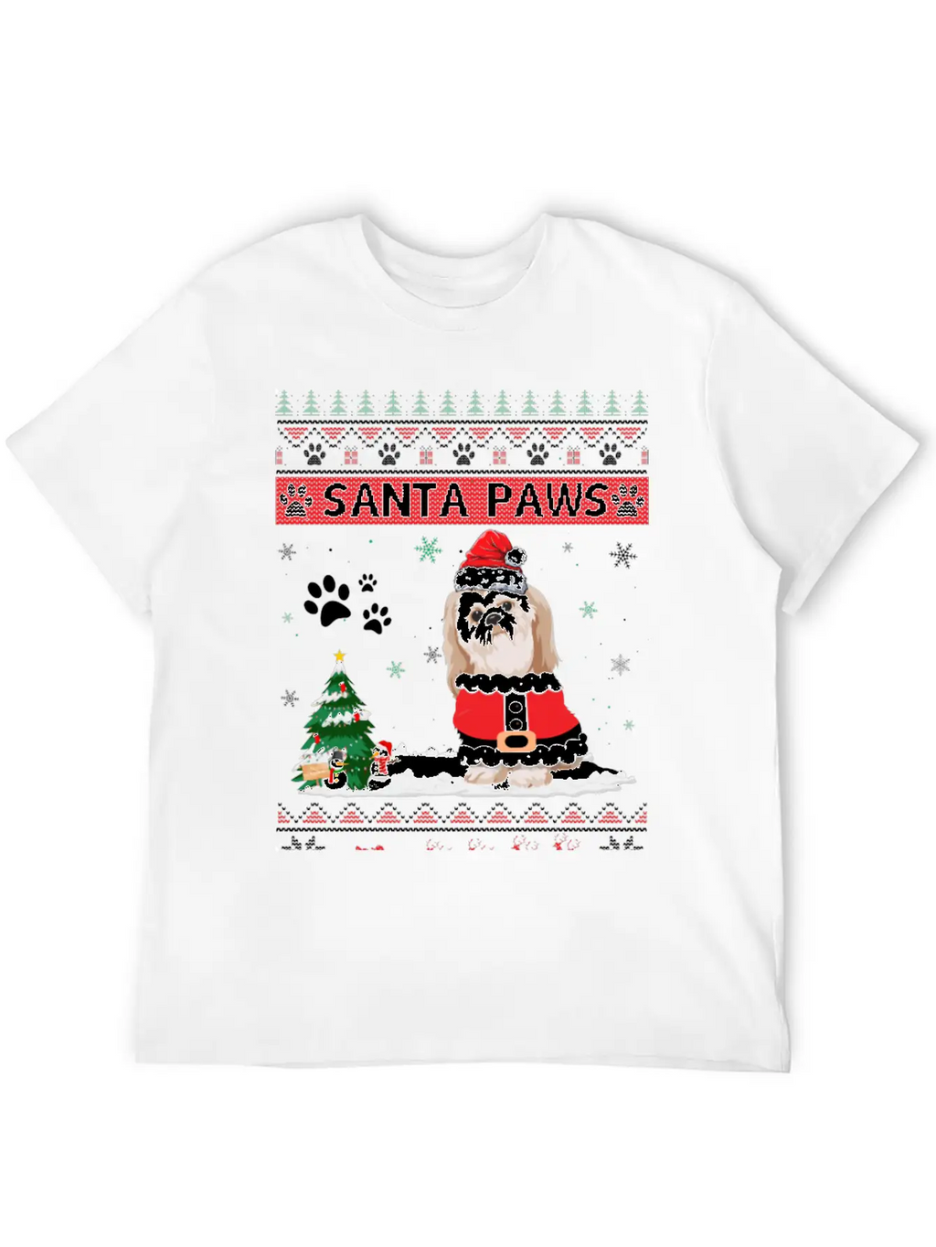 Santa Paws Shih Tzu Merry Christmas Dog Funny Xmas Casual Graphic T-Shirt – Simple And Comfortable Daily Wear