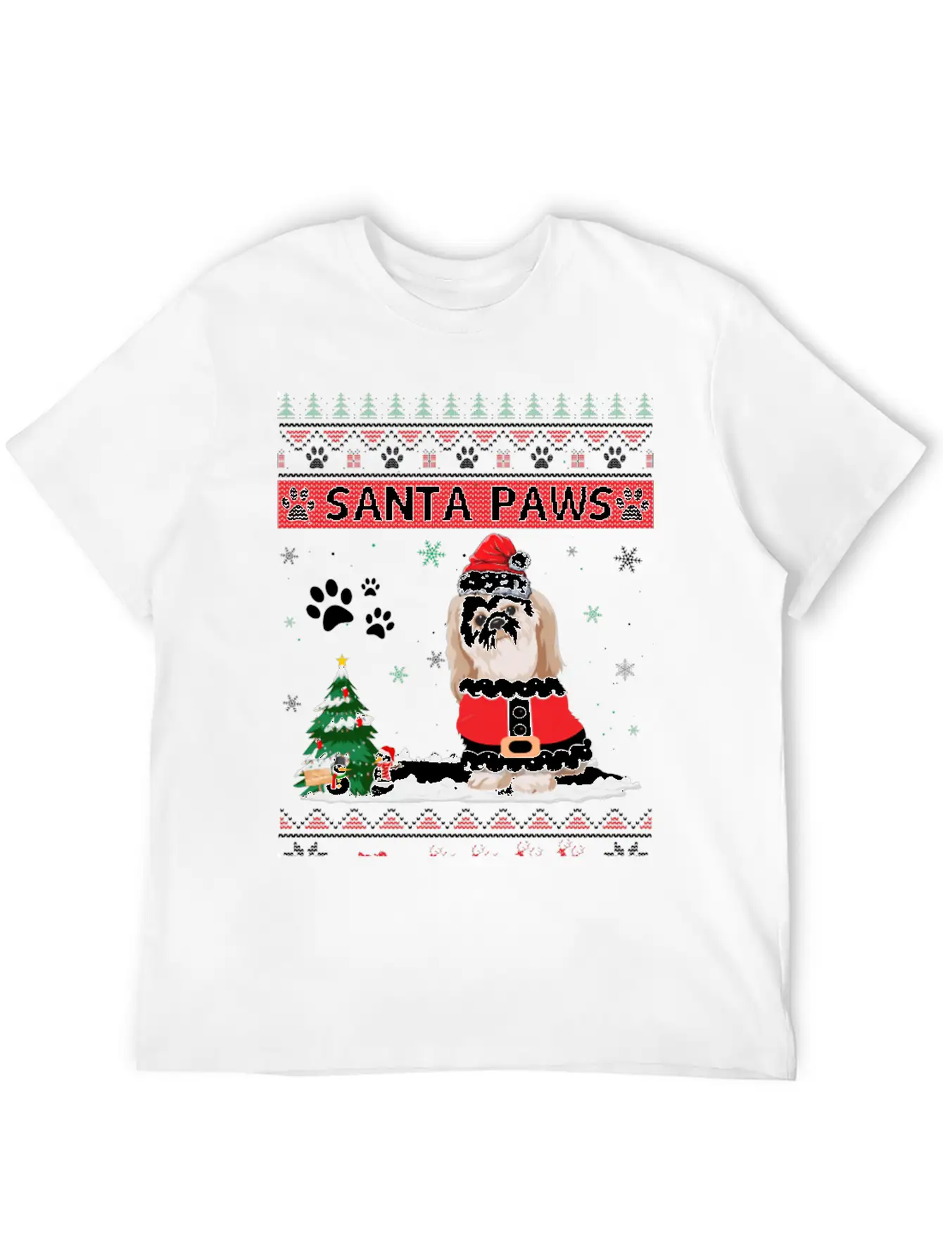 Santa Paws Shih Tzu Merry Christmas Dog Funny Xmas Casual Graphic T-Shirt – Simple And Comfortable Daily Wear