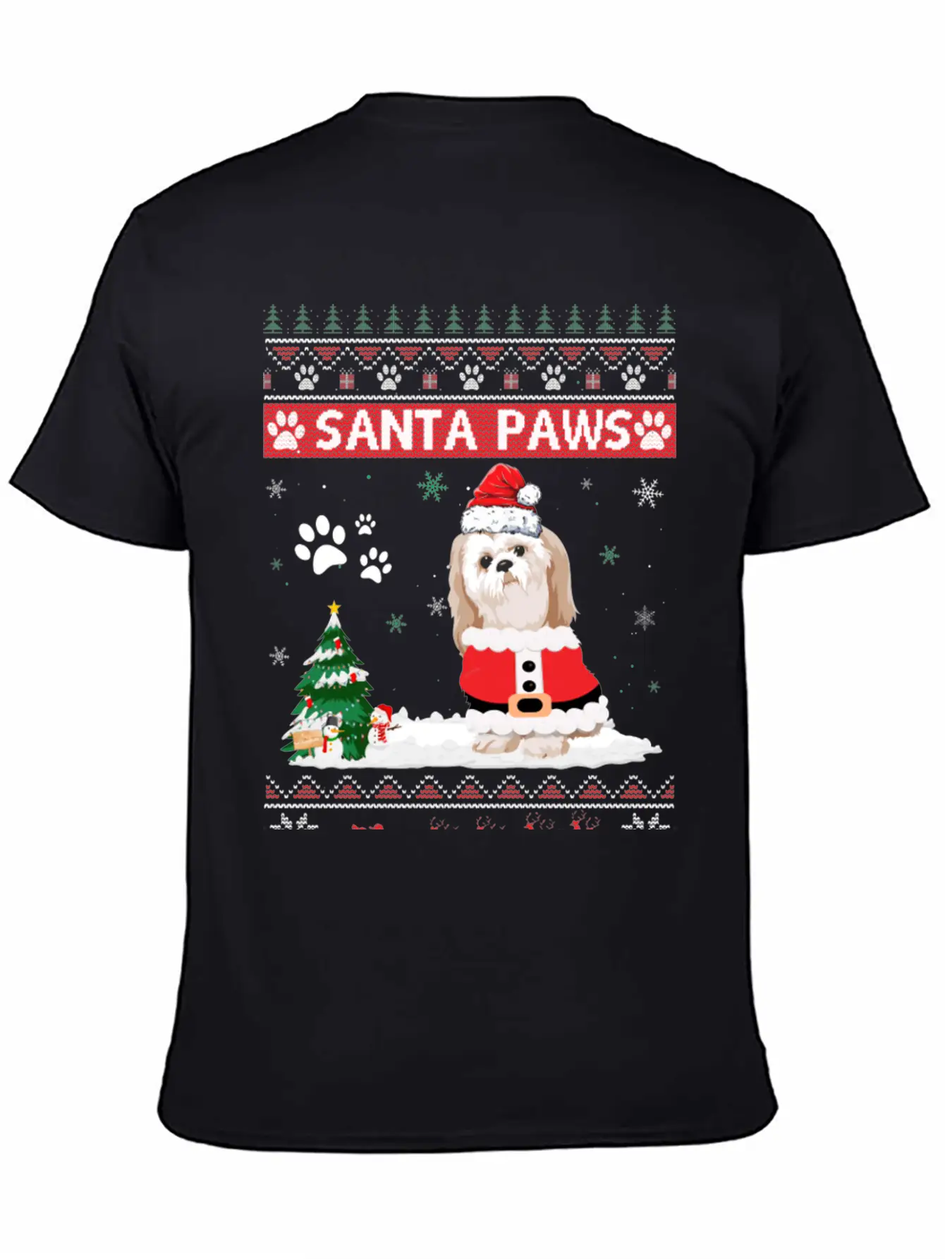 Santa Paws Shih Tzu Merry Christmas Dog Funny Xmas Casual Graphic T-Shirt – Simple And Comfortable Daily Wear