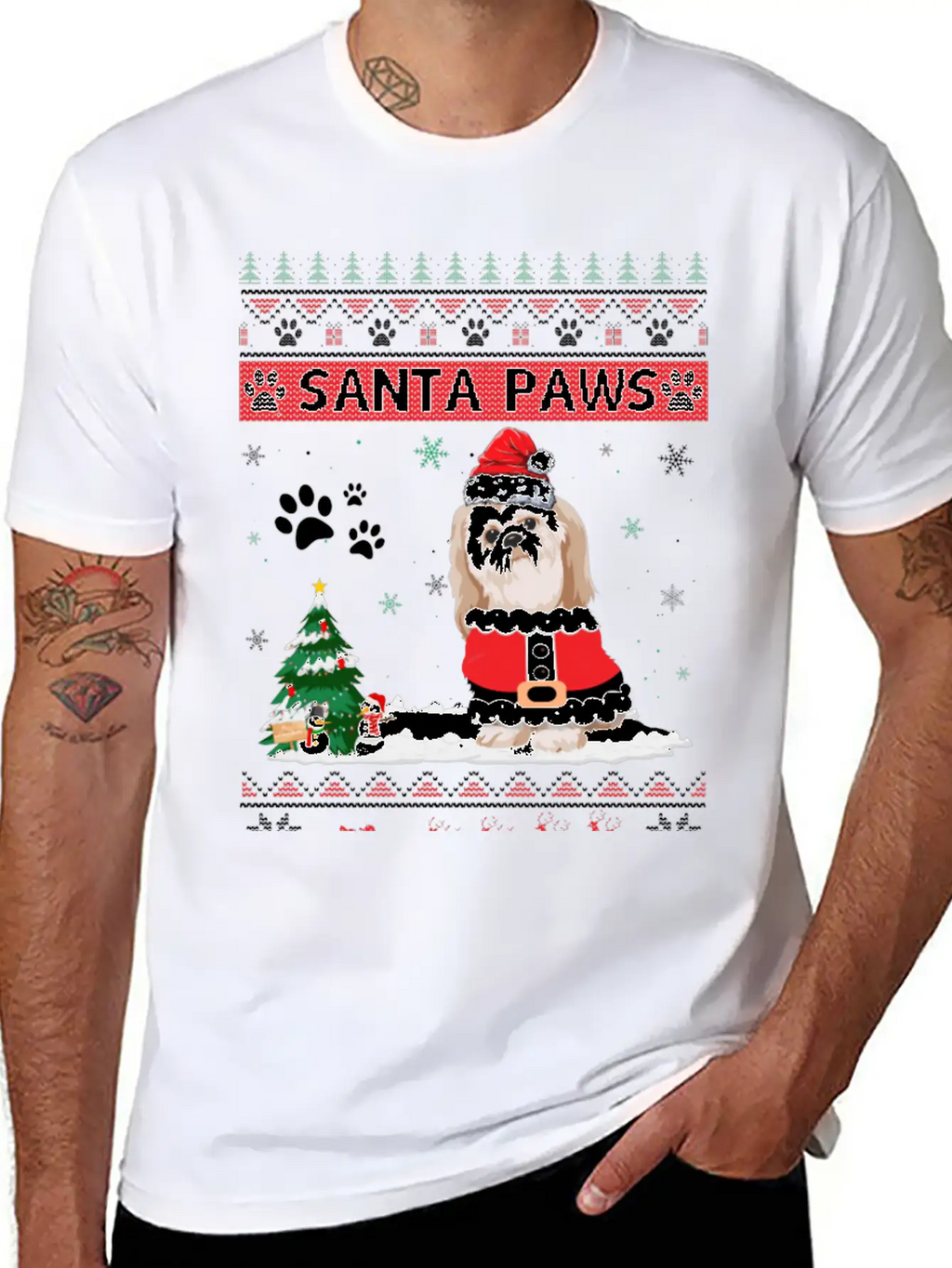 Santa Paws Shih Tzu Merry Christmas Dog Funny Xmas Casual Graphic T-Shirt – Simple And Comfortable Daily Wear