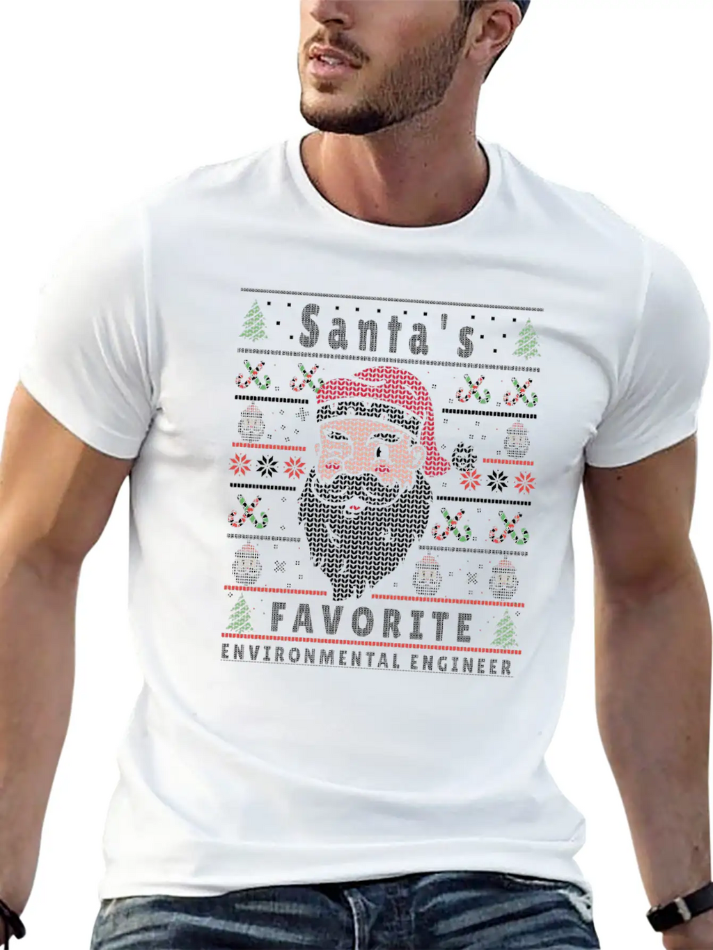 Santas XMAS Ugly Christmas Environmental-Engineer Essential Cotton Tee For Daily Outfits – Unisex Style