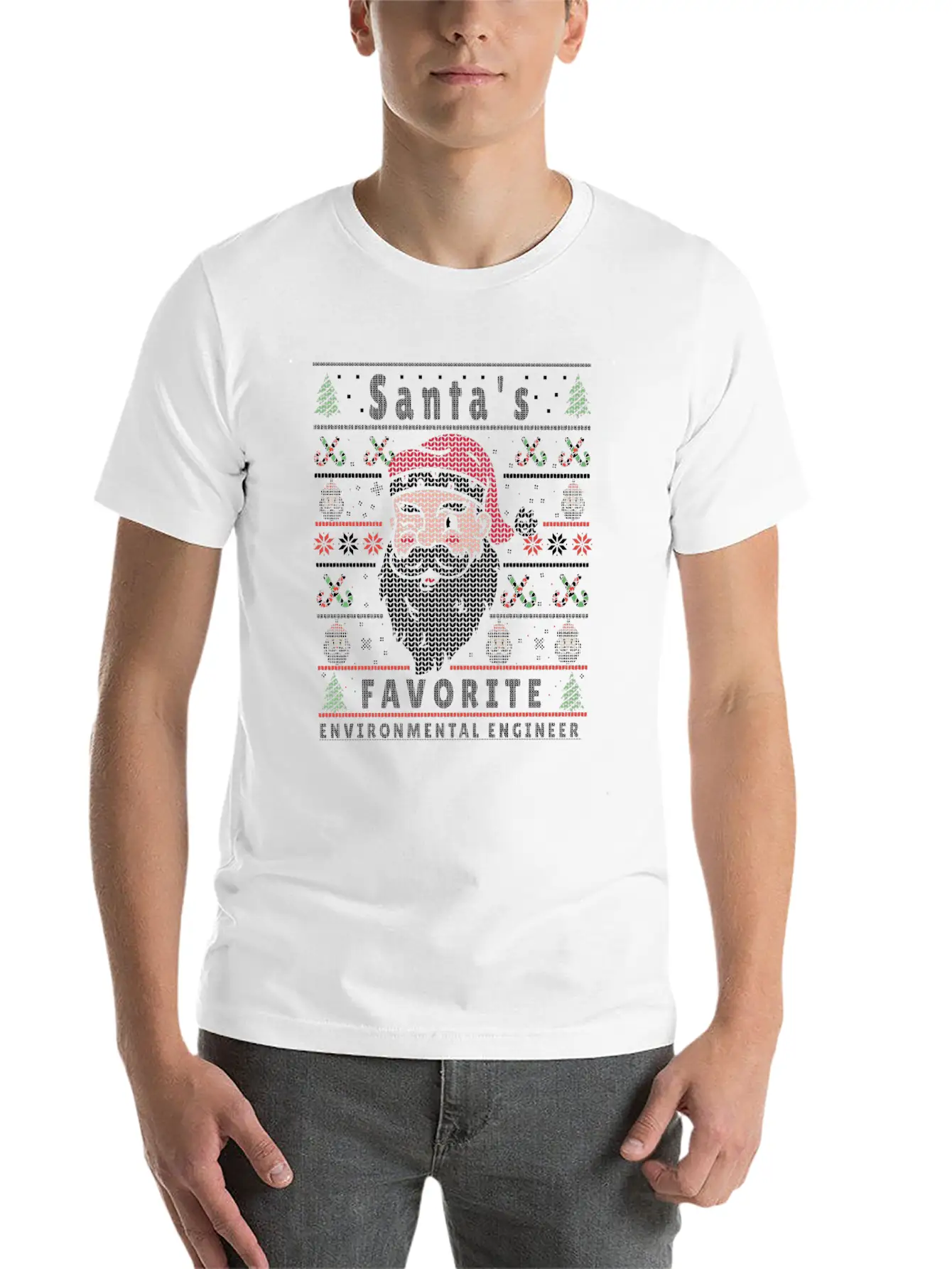 Santas XMAS Ugly Christmas Environmental-Engineer Essential Cotton Tee For Daily Outfits – Unisex Style