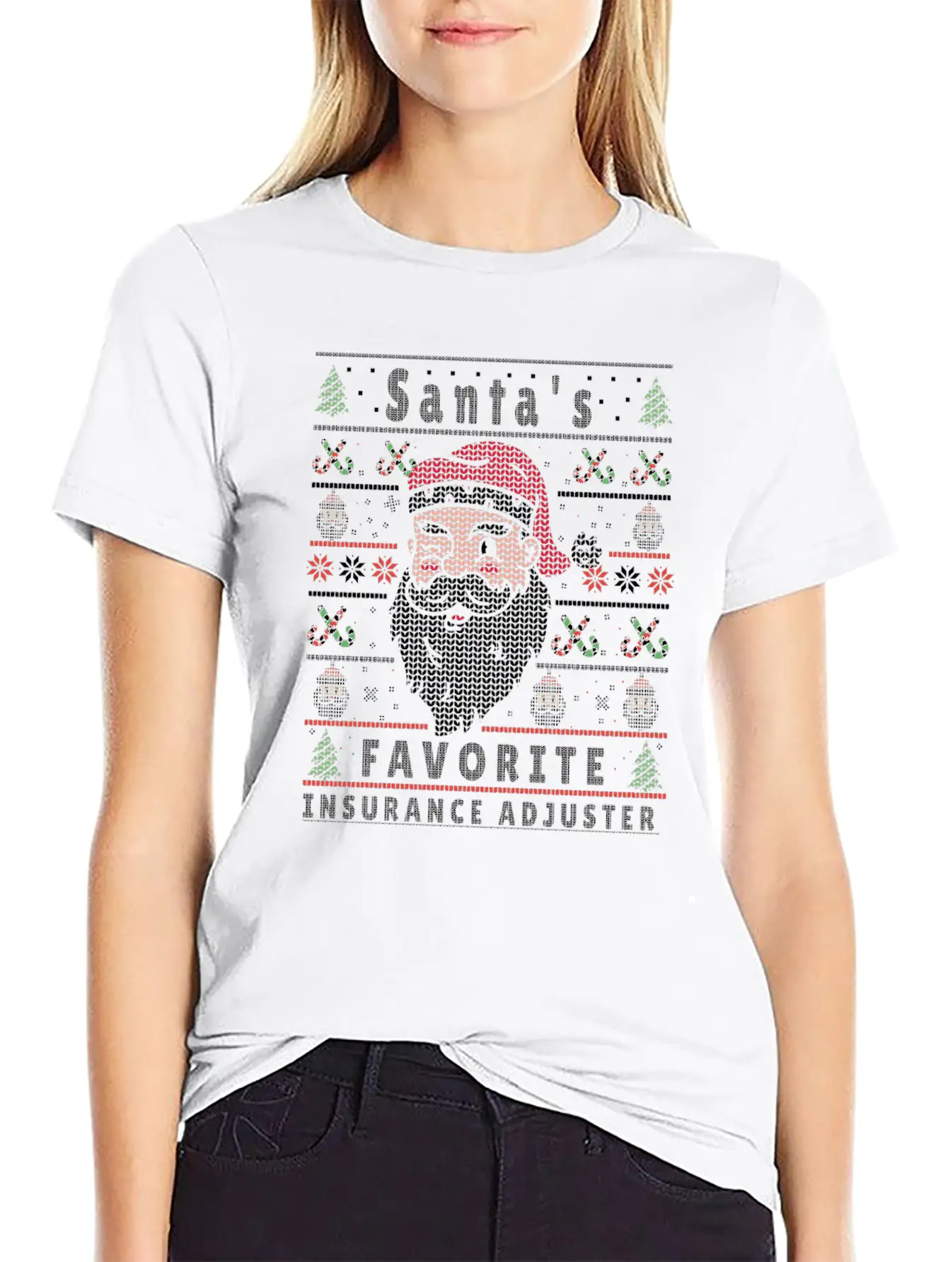 Santas XMAS Ugly Christmas Insurance-Adjuster Essential Cotton Tee For Daily Outfits – Unisex Style