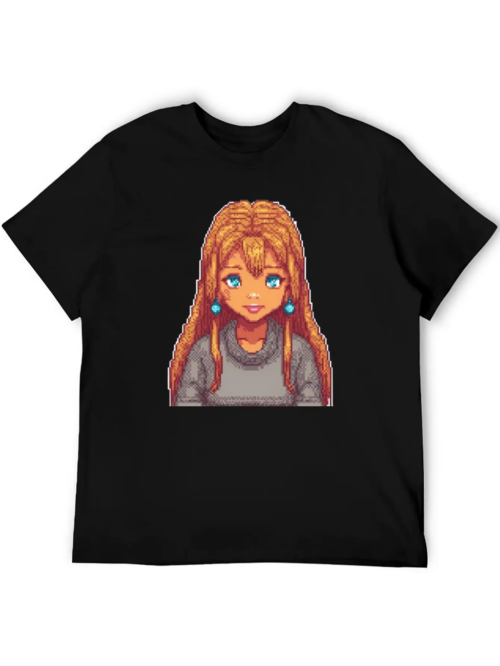 Sapphire Glow Pixel Portrait Casual Graphic T-Shirt – Simple And Comfortable Daily Wear