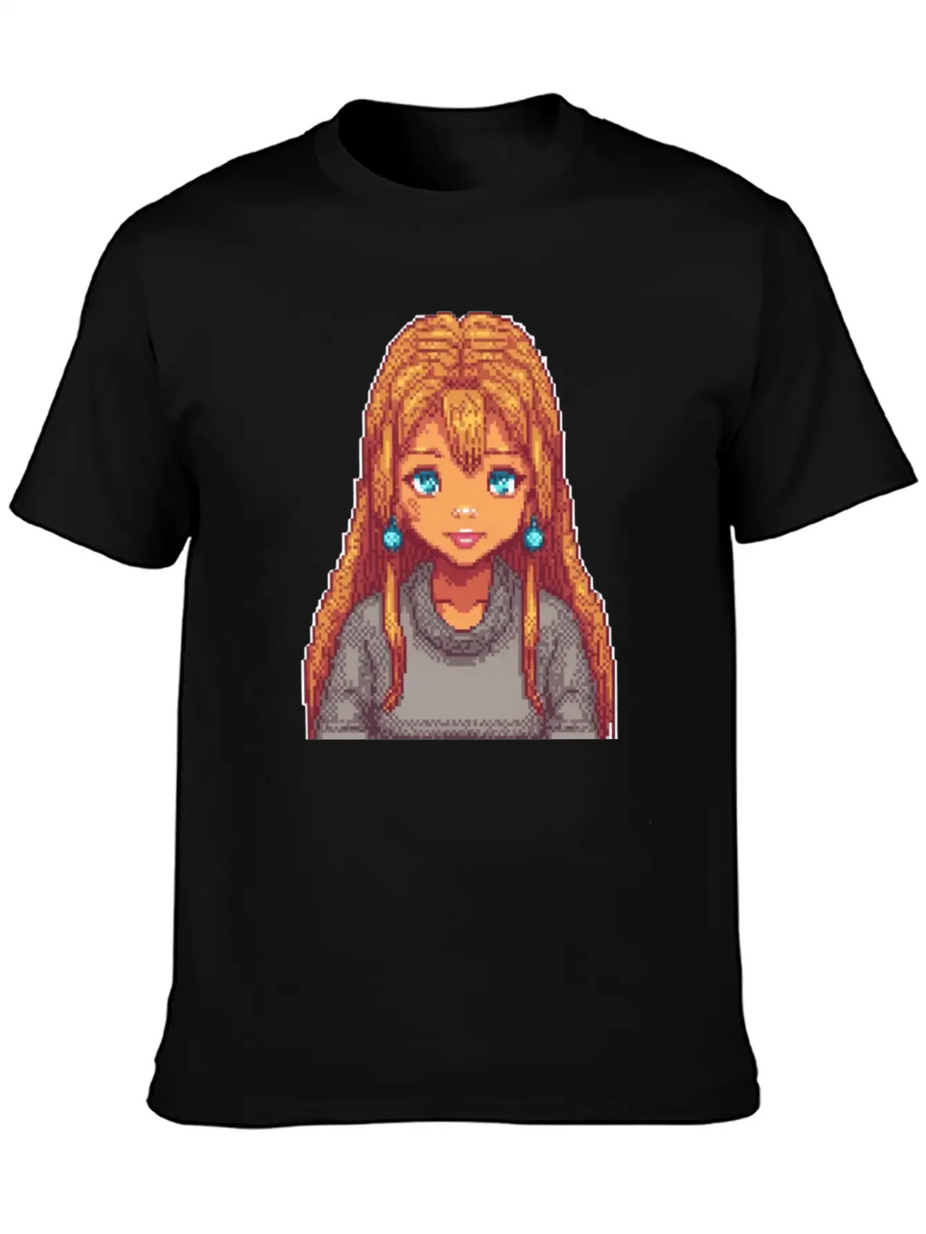 Sapphire Glow Pixel Portrait Casual Graphic T-Shirt – Simple And Comfortable Daily Wear