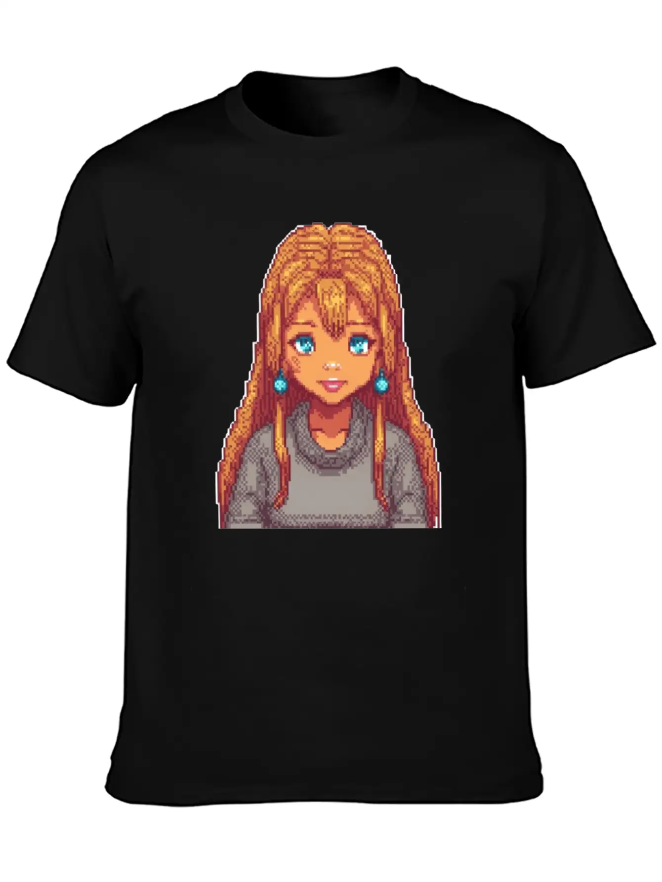 Sapphire Glow Pixel Portrait Casual Graphic T-Shirt – Simple And Comfortable Daily Wear