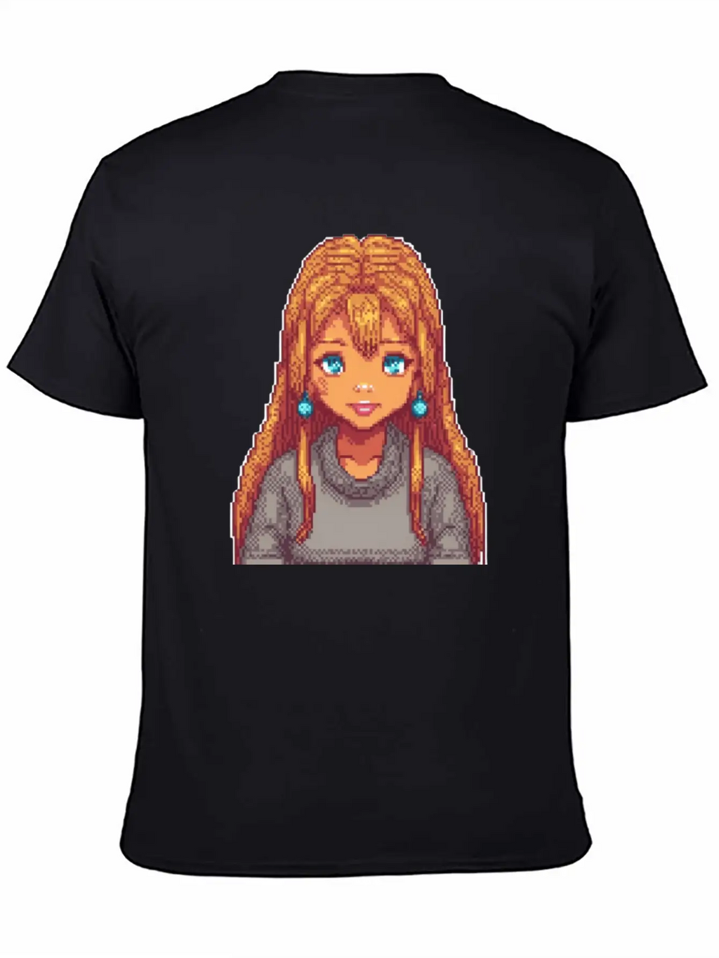 Sapphire Glow Pixel Portrait Casual Graphic T-Shirt – Simple And Comfortable Daily Wear