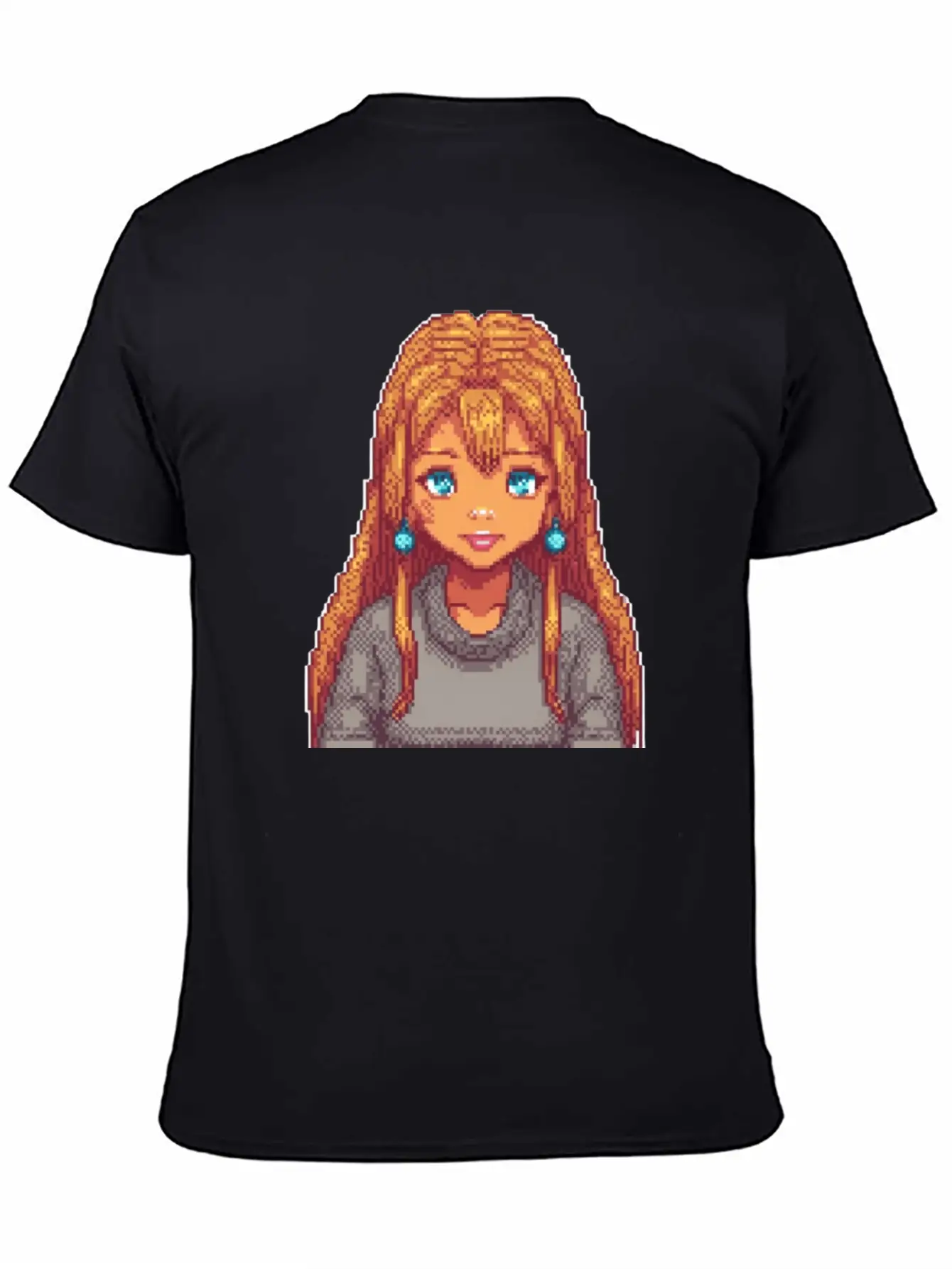 Sapphire Glow Pixel Portrait Casual Graphic T-Shirt – Simple And Comfortable Daily Wear