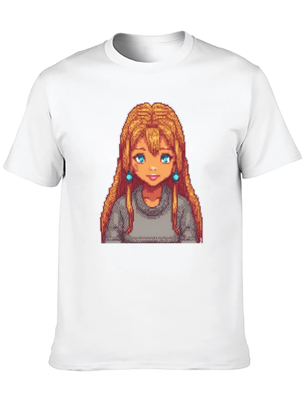 Sapphire Glow Pixel Portrait Casual Graphic T-Shirt – Simple And Comfortable Daily Wear