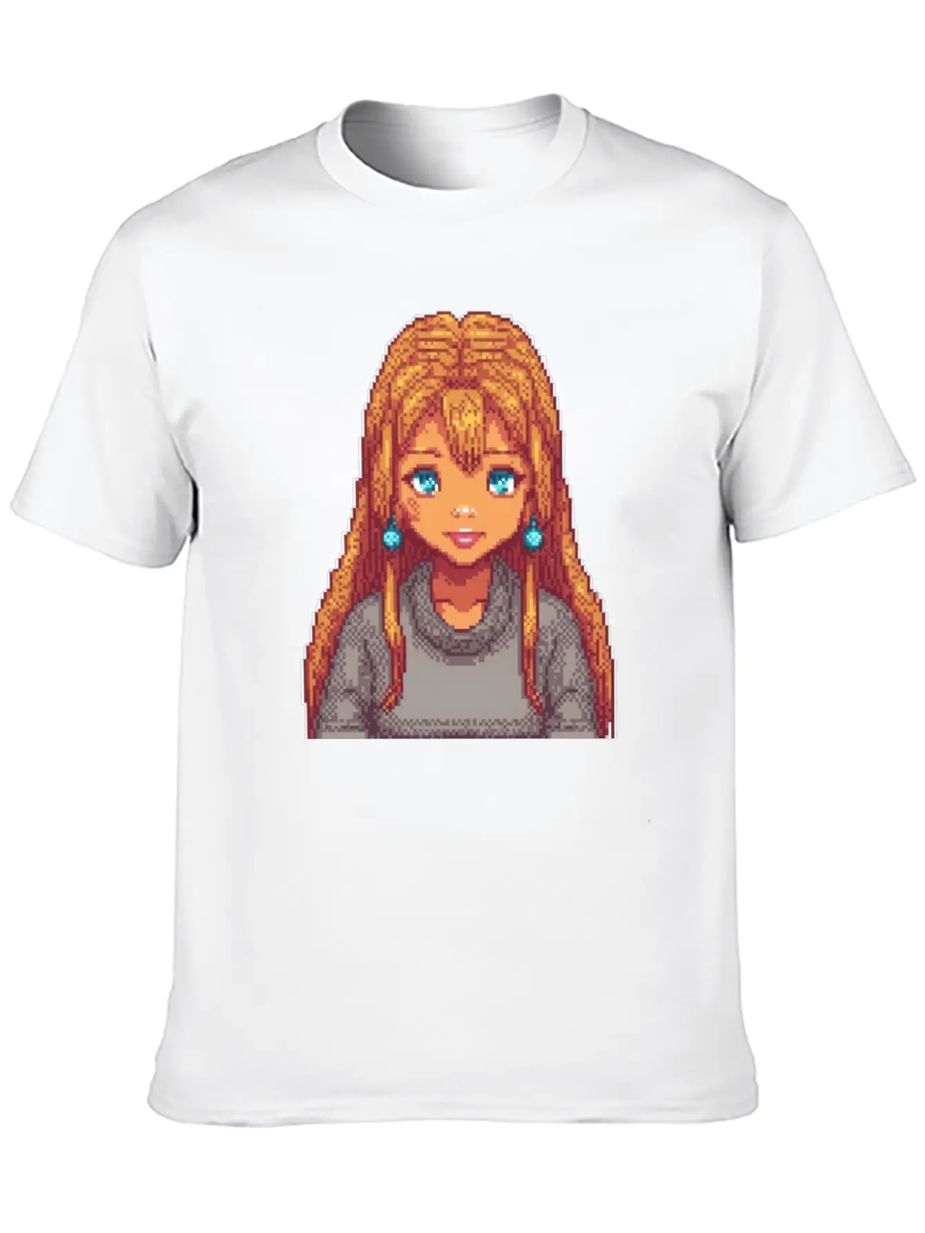 Sapphire Glow Pixel Portrait Casual Graphic T-Shirt – Simple And Comfortable Daily Wear