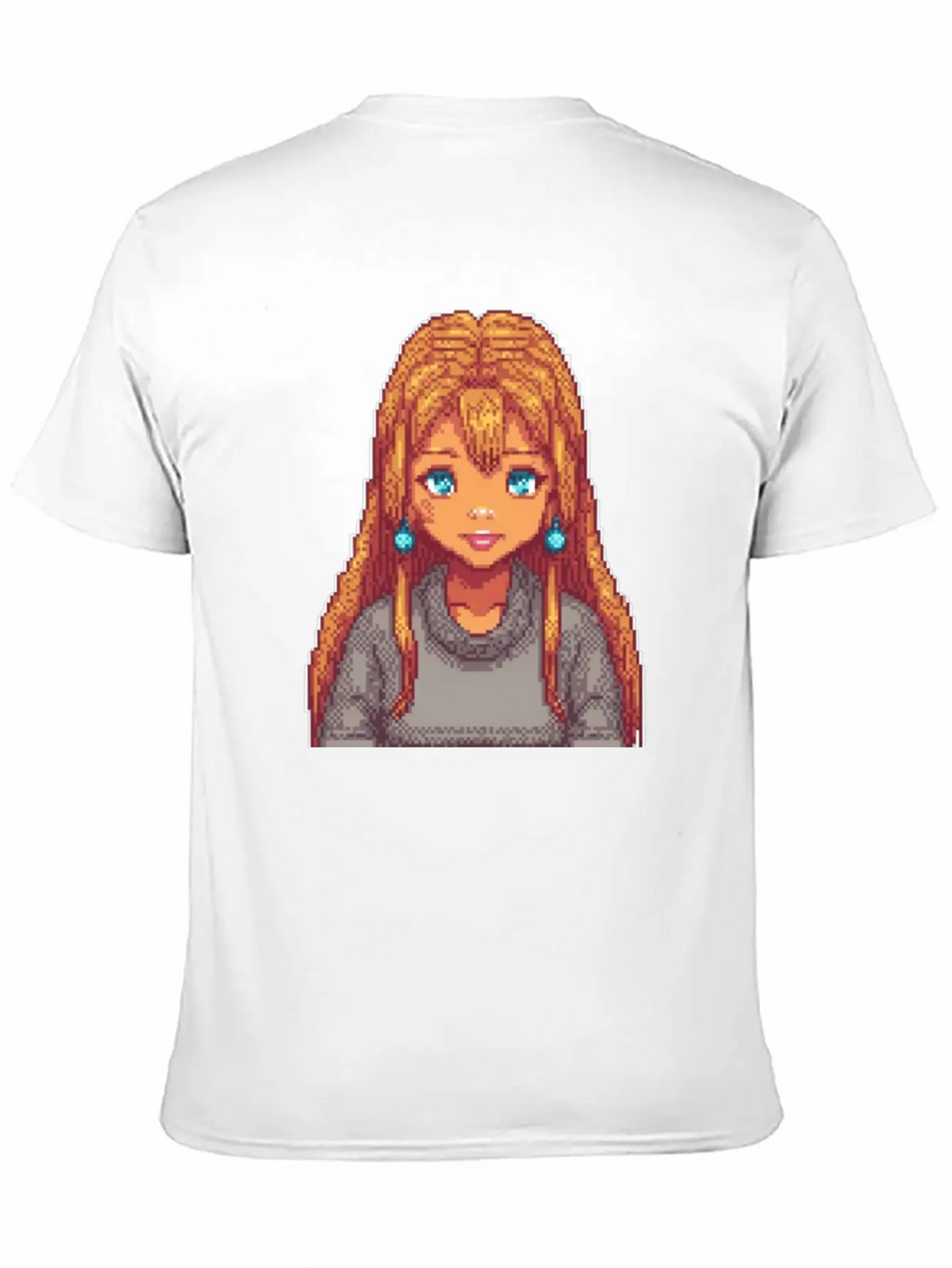 Sapphire Glow Pixel Portrait Casual Graphic T-Shirt – Simple And Comfortable Daily Wear