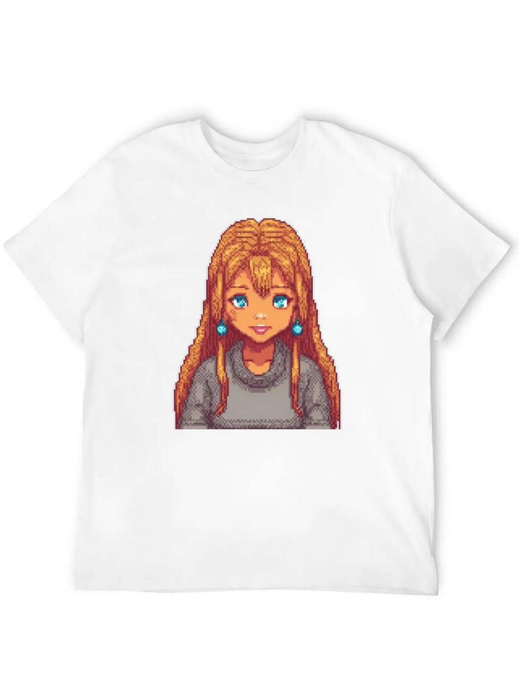 Sapphire Glow Pixel Portrait Casual Graphic T-Shirt – Simple And Comfortable Daily Wear