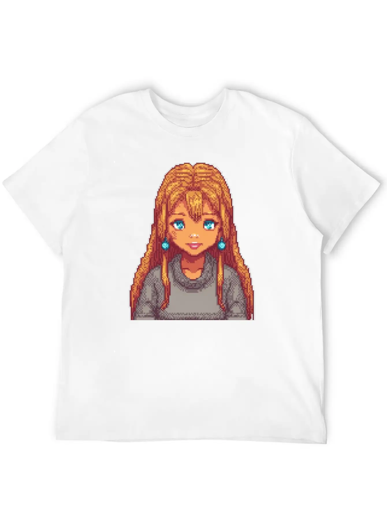 Sapphire Glow Pixel Portrait Casual Graphic T-Shirt – Simple And Comfortable Daily Wear