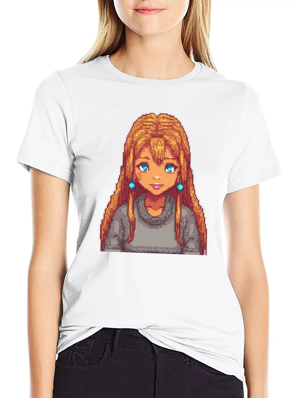 Sapphire Glow Pixel Portrait Casual Graphic T-Shirt – Simple And Comfortable Daily Wear