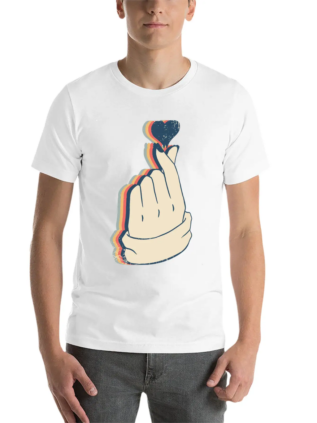 Saranghae Kpop Finger Heart Kdrama Retro Line Art Breathable Soft Cotton T-Shirt – Timeless Casual Look