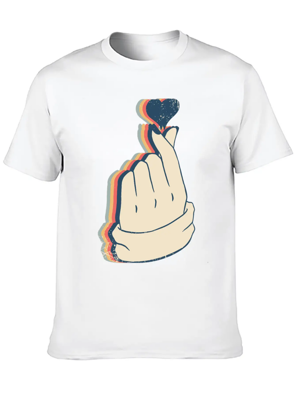 Saranghae Kpop Finger Heart Kdrama Retro Line Art Breathable Soft Cotton T-Shirt – Timeless Casual Look