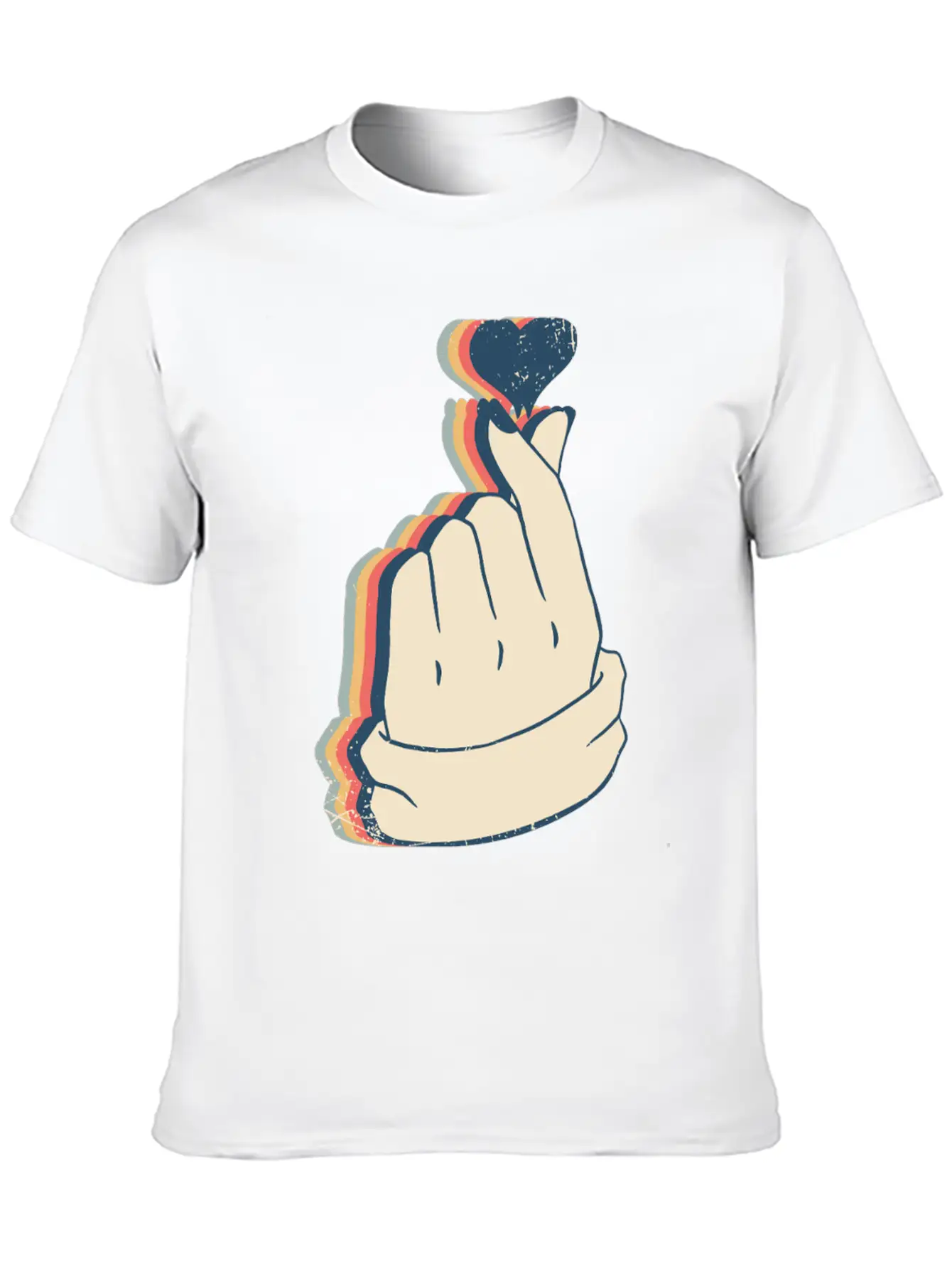 Saranghae Kpop Finger Heart Kdrama Retro Line Art Breathable Soft Cotton T-Shirt – Timeless Casual Look