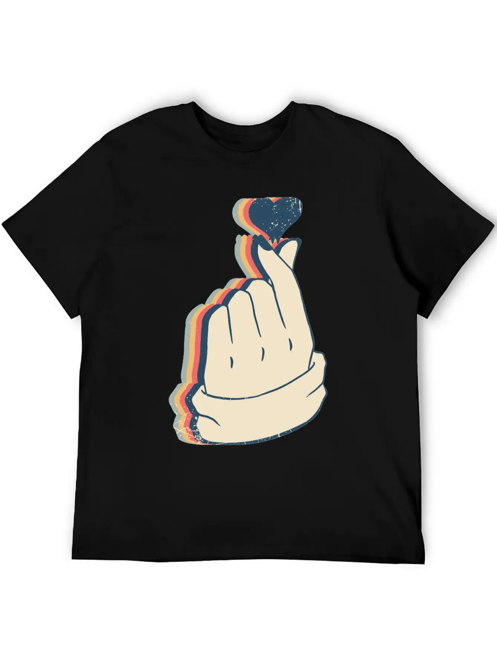 Saranghae Kpop Finger Heart Kdrama Retro Line Art Breathable Soft Cotton T-Shirt – Timeless Casual Look