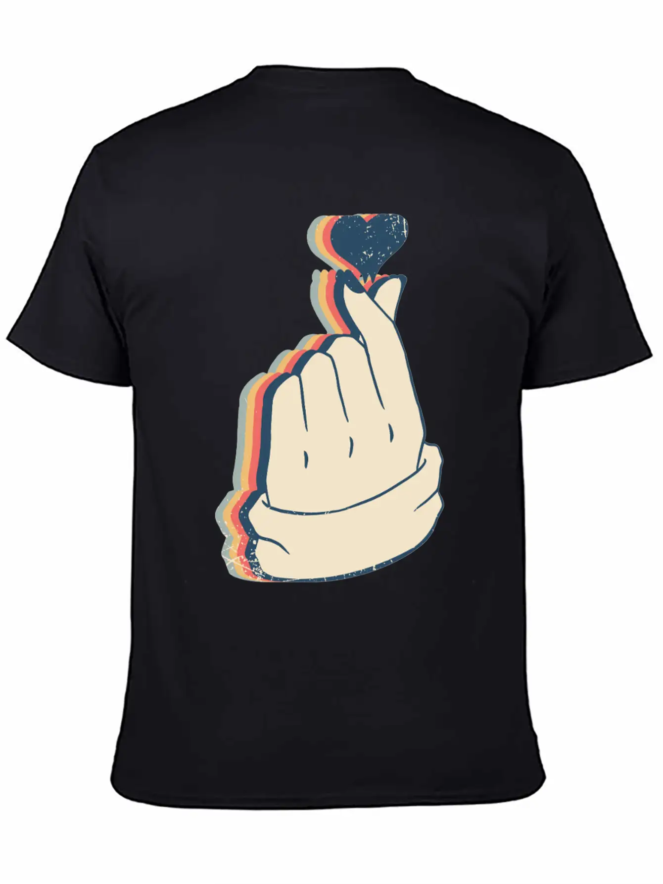 Saranghae Kpop Finger Heart Kdrama Retro Line Art Breathable Soft Cotton T-Shirt – Timeless Casual Look