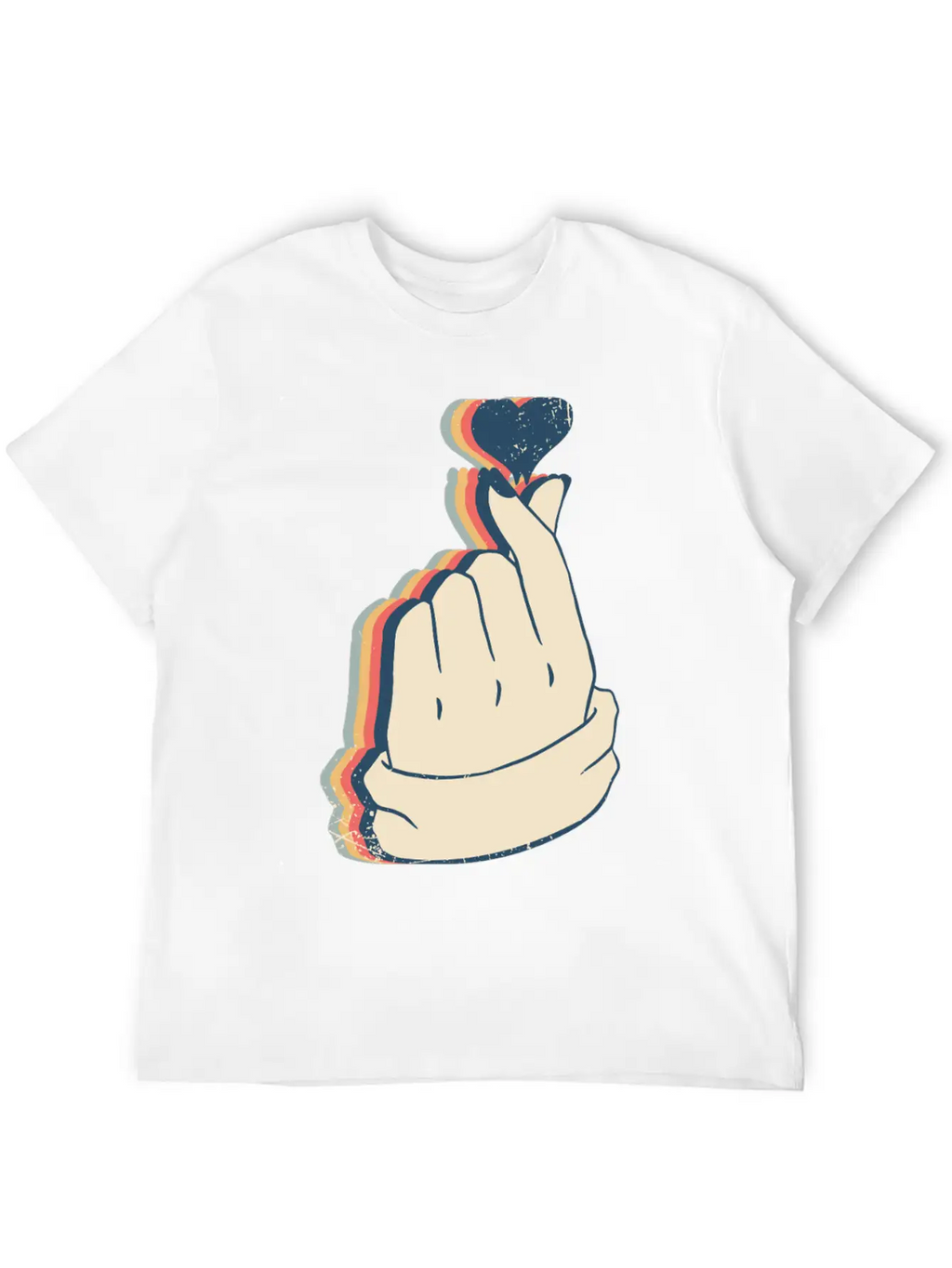 Saranghae Kpop Finger Heart Kdrama Retro Line Art Breathable Soft Cotton T-Shirt – Timeless Casual Look
