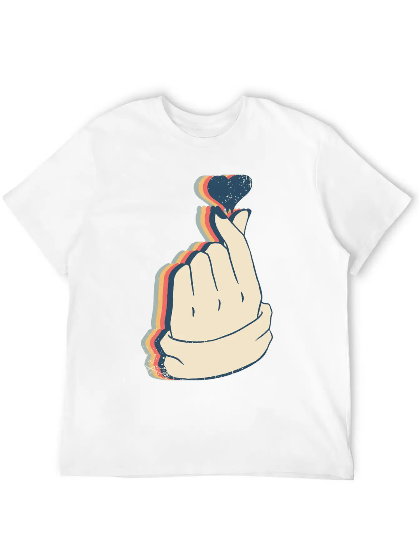 Saranghae Kpop Finger Heart Kdrama Retro Line Art Breathable Soft Cotton T-Shirt – Timeless Casual Look