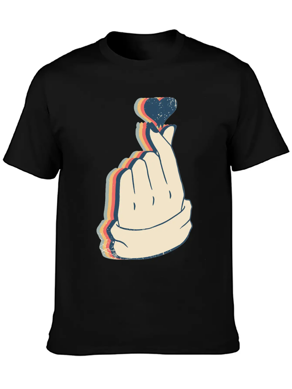 Saranghae Kpop Finger Heart Kdrama Retro Line Art Breathable Soft Cotton T-Shirt – Timeless Casual Look