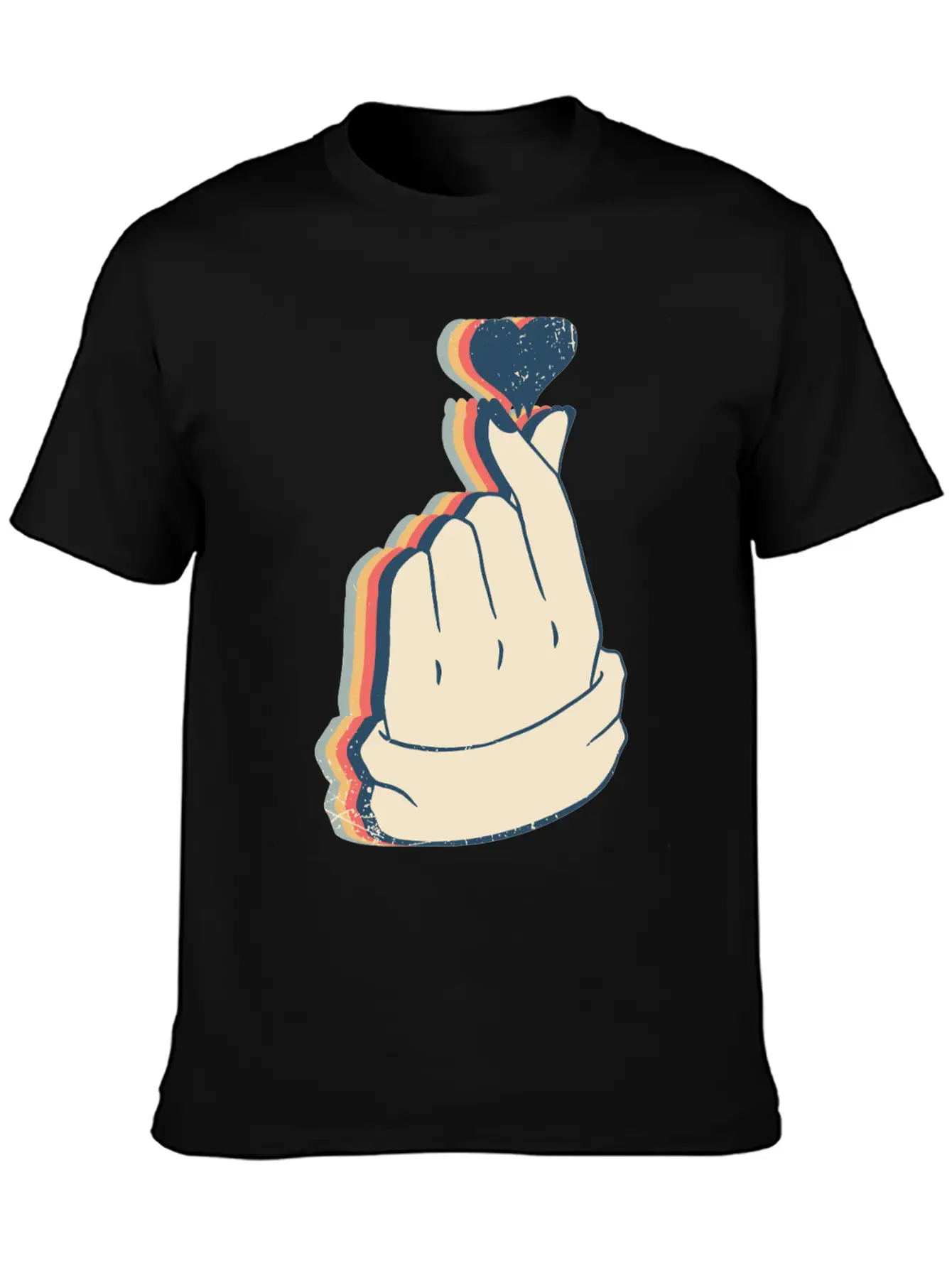 Saranghae Kpop Finger Heart Kdrama Retro Line Art Breathable Soft Cotton T-Shirt – Timeless Casual Look