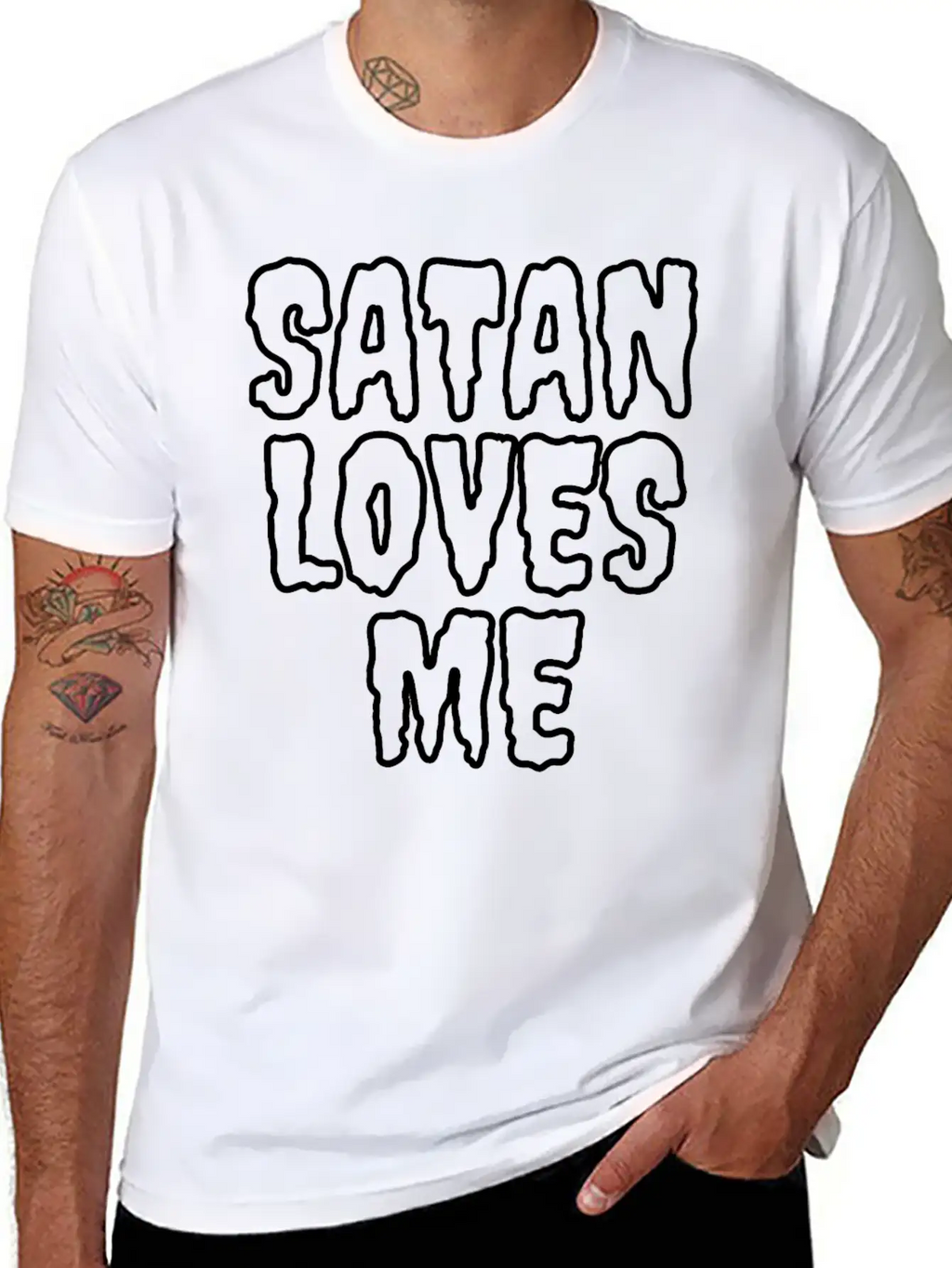SaTan Loves Me - Creepy Bloody Empty Letters Casual Graphic T-Shirt – Simple And Comfortable Daily Wear