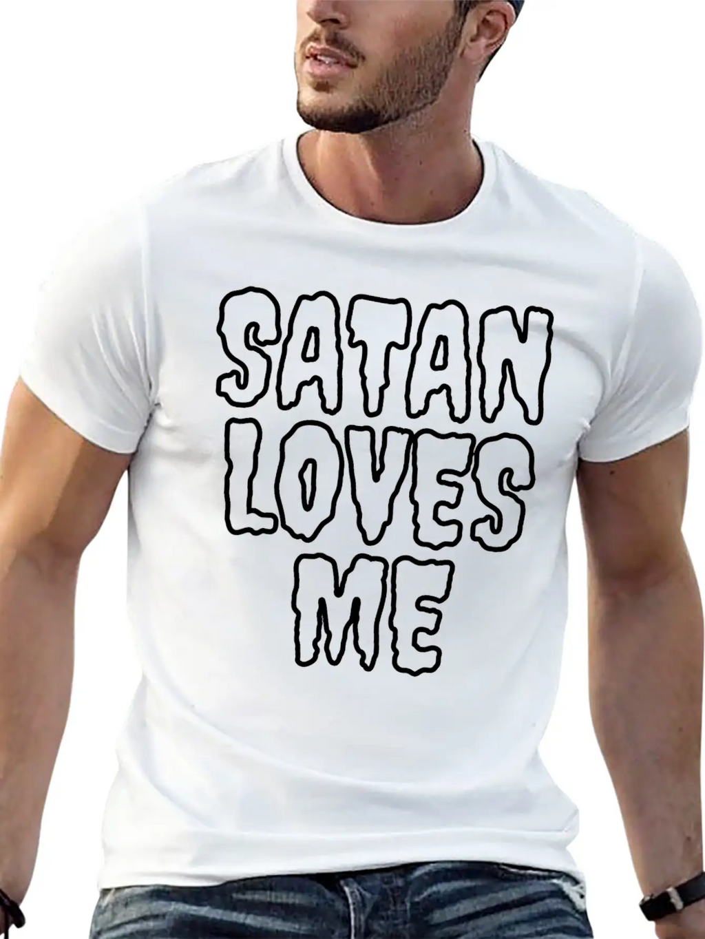 SaTan Loves Me - Creepy Bloody Empty Letters Casual Graphic T-Shirt – Simple And Comfortable Daily Wear