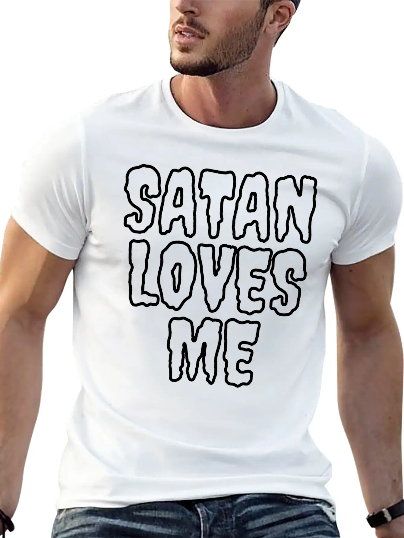 SaTan Loves Me - Creepy Bloody Empty Letters Casual Graphic T-Shirt – Simple And Comfortable Daily Wear