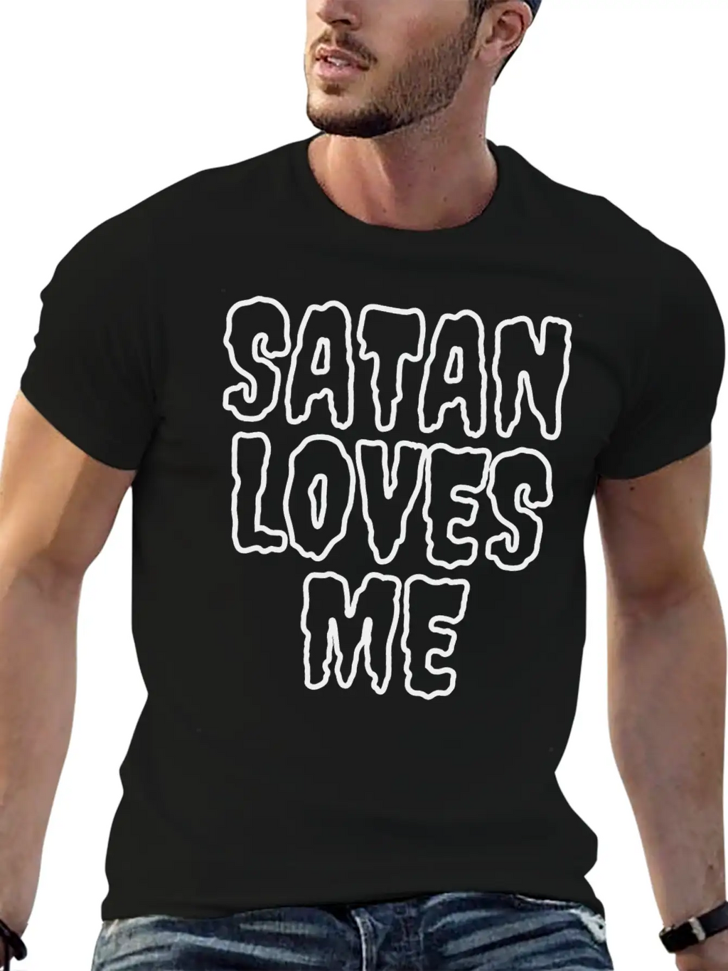 SaTan Loves Me - Creepy Bloody Empty Letters Casual Graphic T-Shirt – Simple And Comfortable Daily Wear