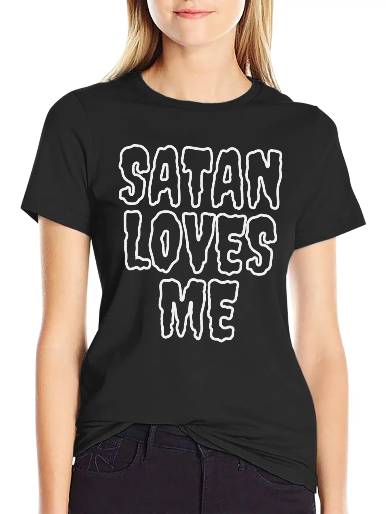 SaTan Loves Me - Creepy Bloody Empty Letters Casual Graphic T-Shirt – Simple And Comfortable Daily Wear