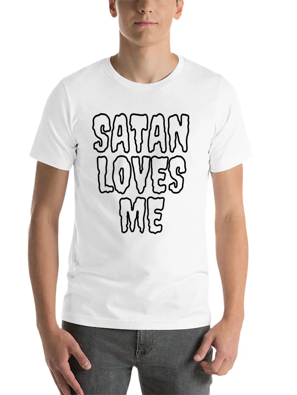 SaTan Loves Me - Creepy Bloody Empty Letters Casual Graphic T-Shirt – Simple And Comfortable Daily Wear