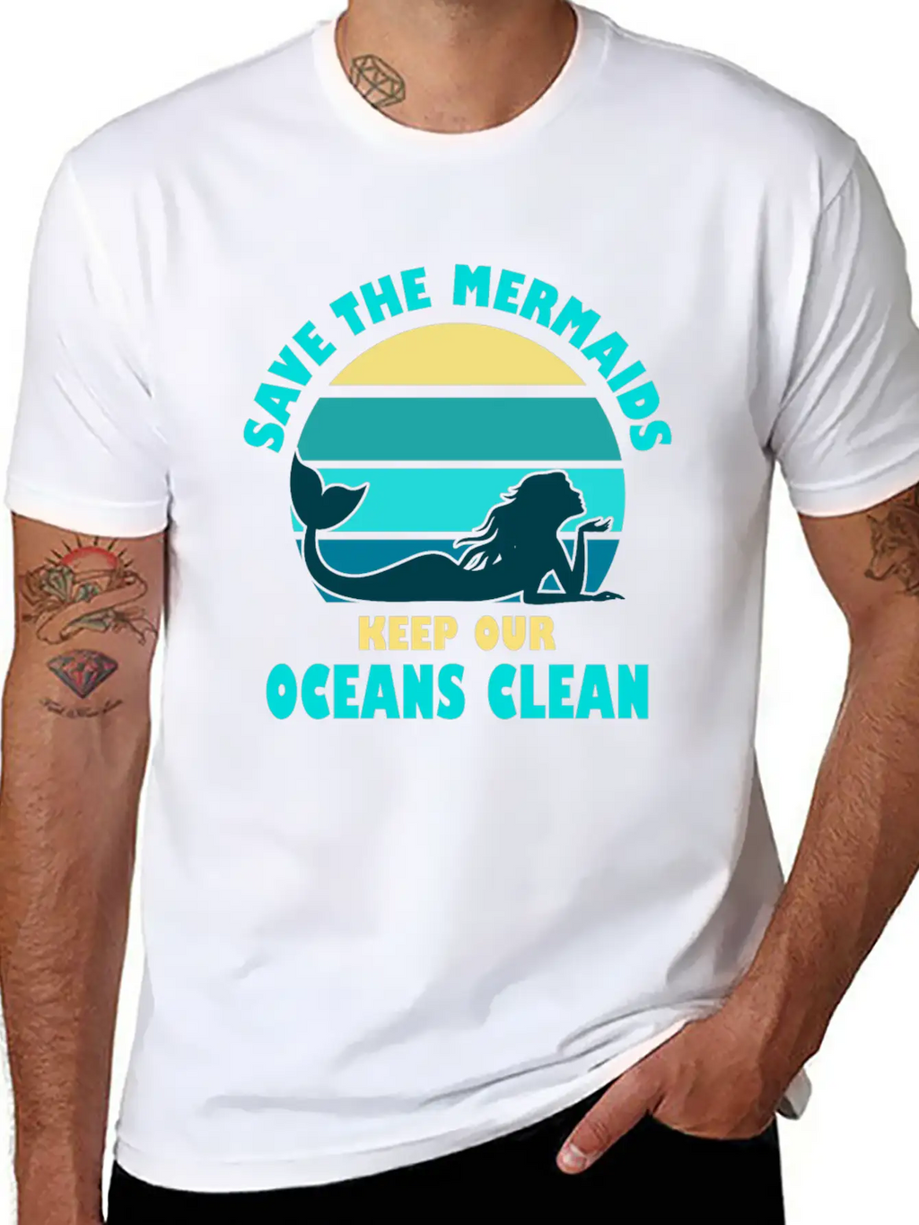 Save The Mermaids Keep Our Oceans Clean Breathable Soft Cotton T-Shirt – Timeless Casual Look