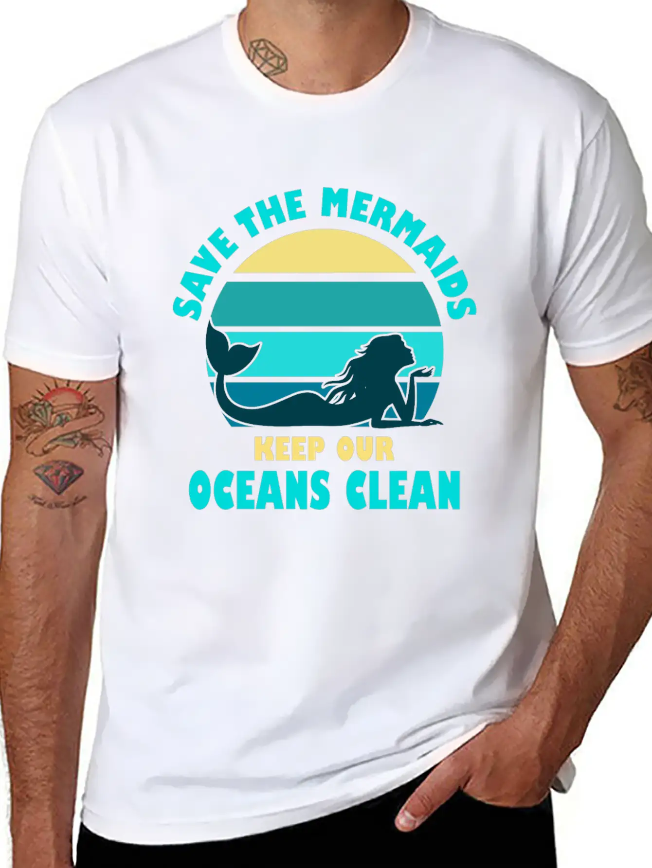 Save The Mermaids Keep Our Oceans Clean Breathable Soft Cotton T-Shirt – Timeless Casual Look