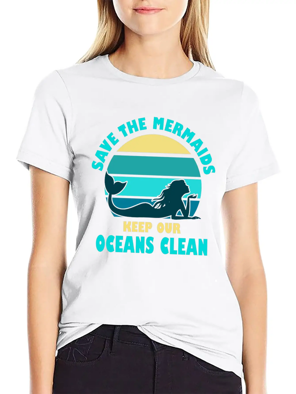 Save The Mermaids Keep Our Oceans Clean Breathable Soft Cotton T-Shirt – Timeless Casual Look