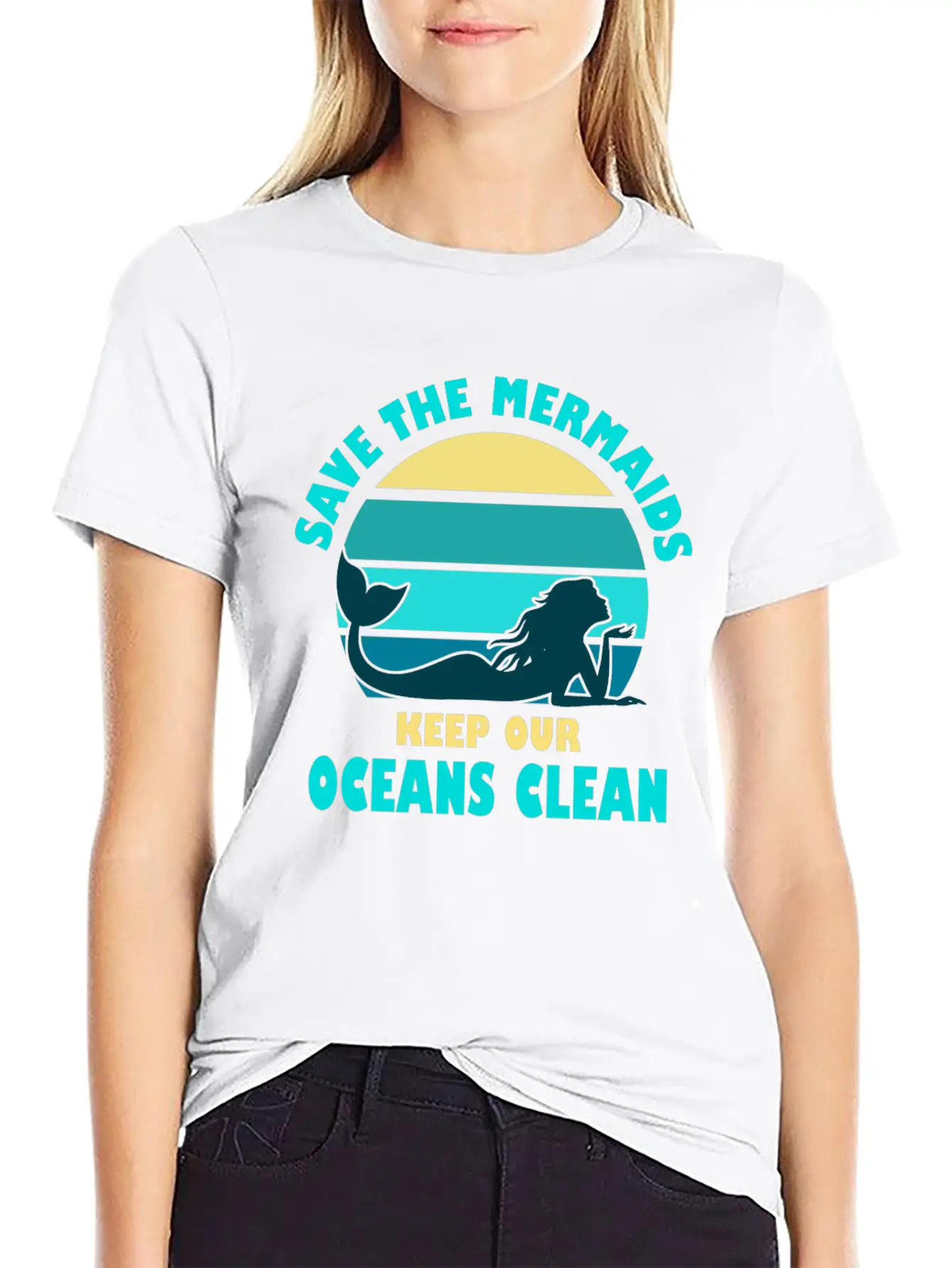 Save The Mermaids Keep Our Oceans Clean Breathable Soft Cotton T-Shirt – Timeless Casual Look
